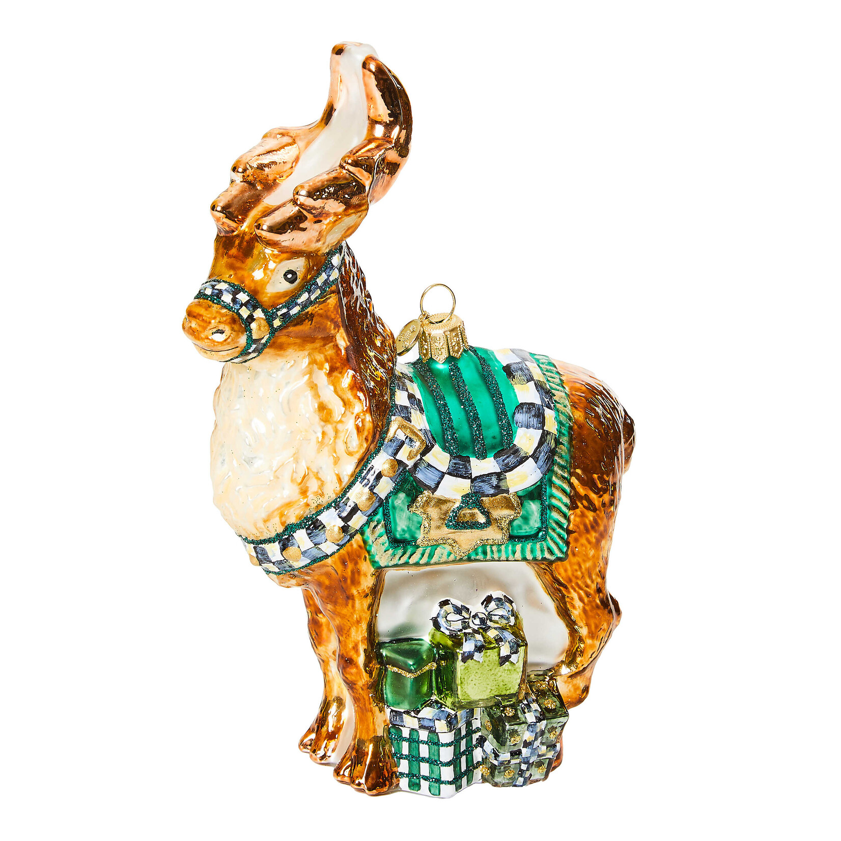 MacKenzie-Childs Emerald Luxe Reindeer Glass Ornament