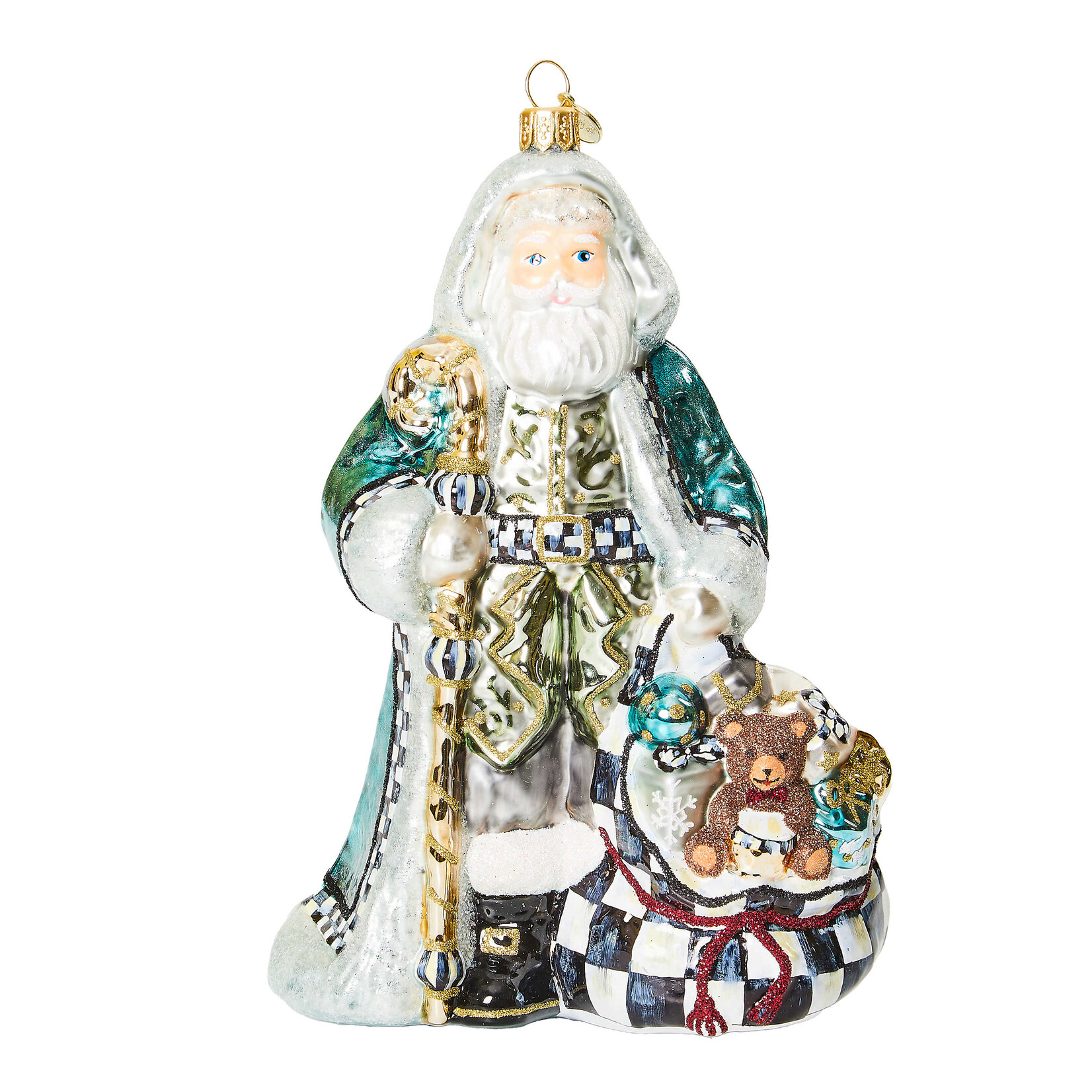 MacKenzie-Childs Farmhouse Holiday Santa Glass Ornament