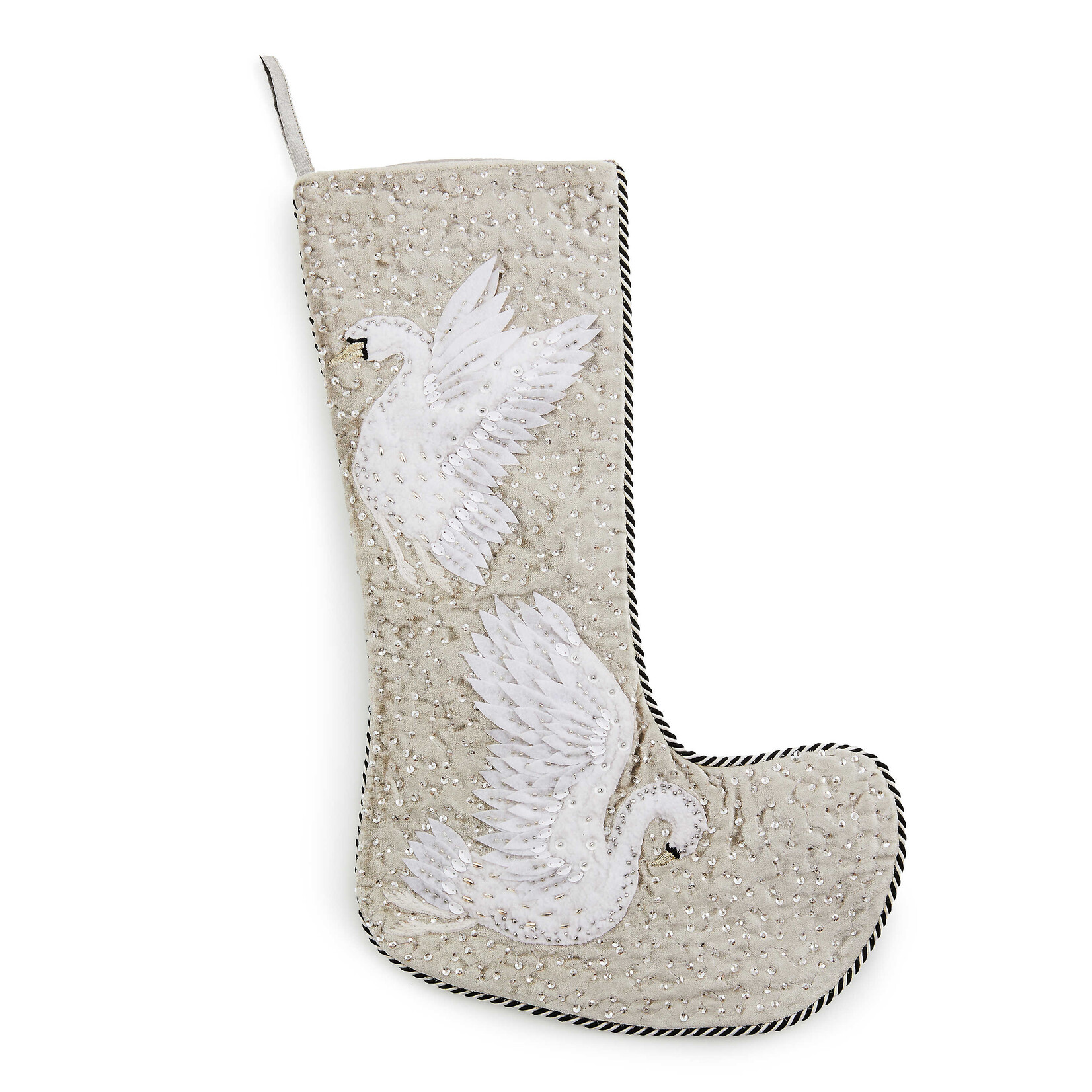 MacKenzie-Childs Holiday Swan Velvet Stocking
