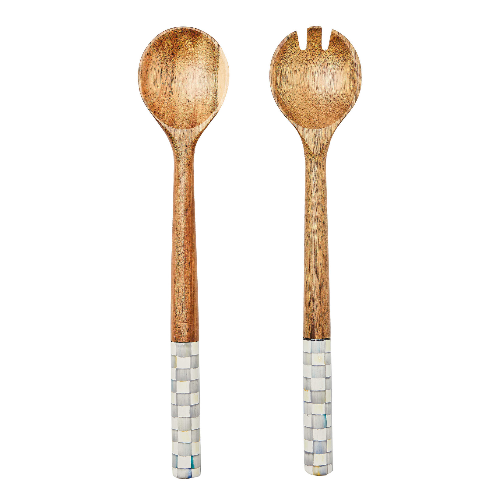 MacKenzie-Childs sterling check wood salad servers