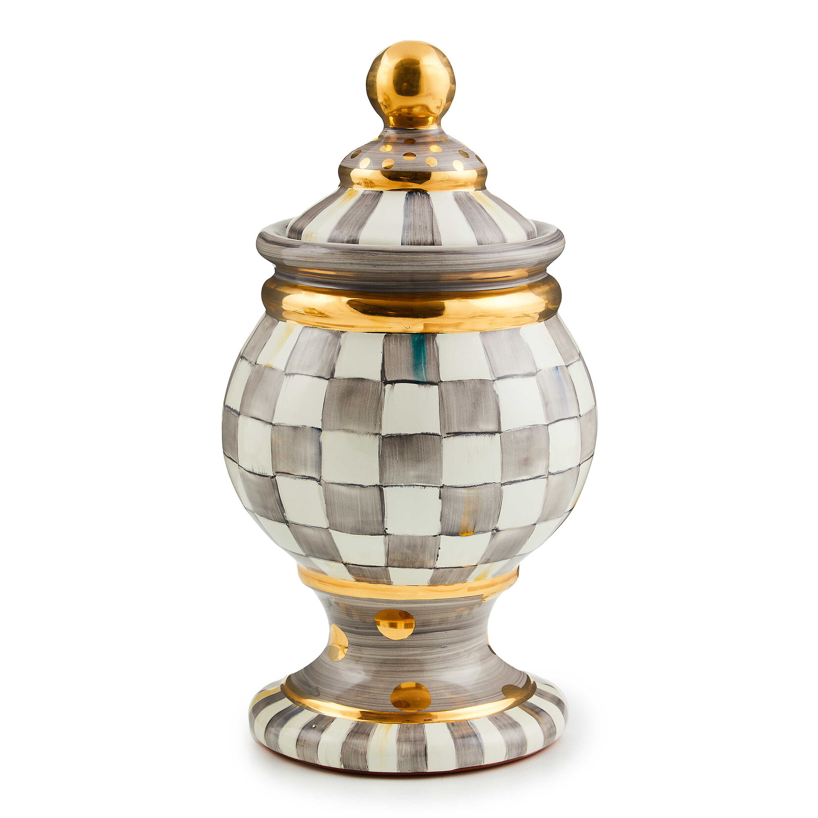 MacKenzie-Childs sterling check ceramic globe canister