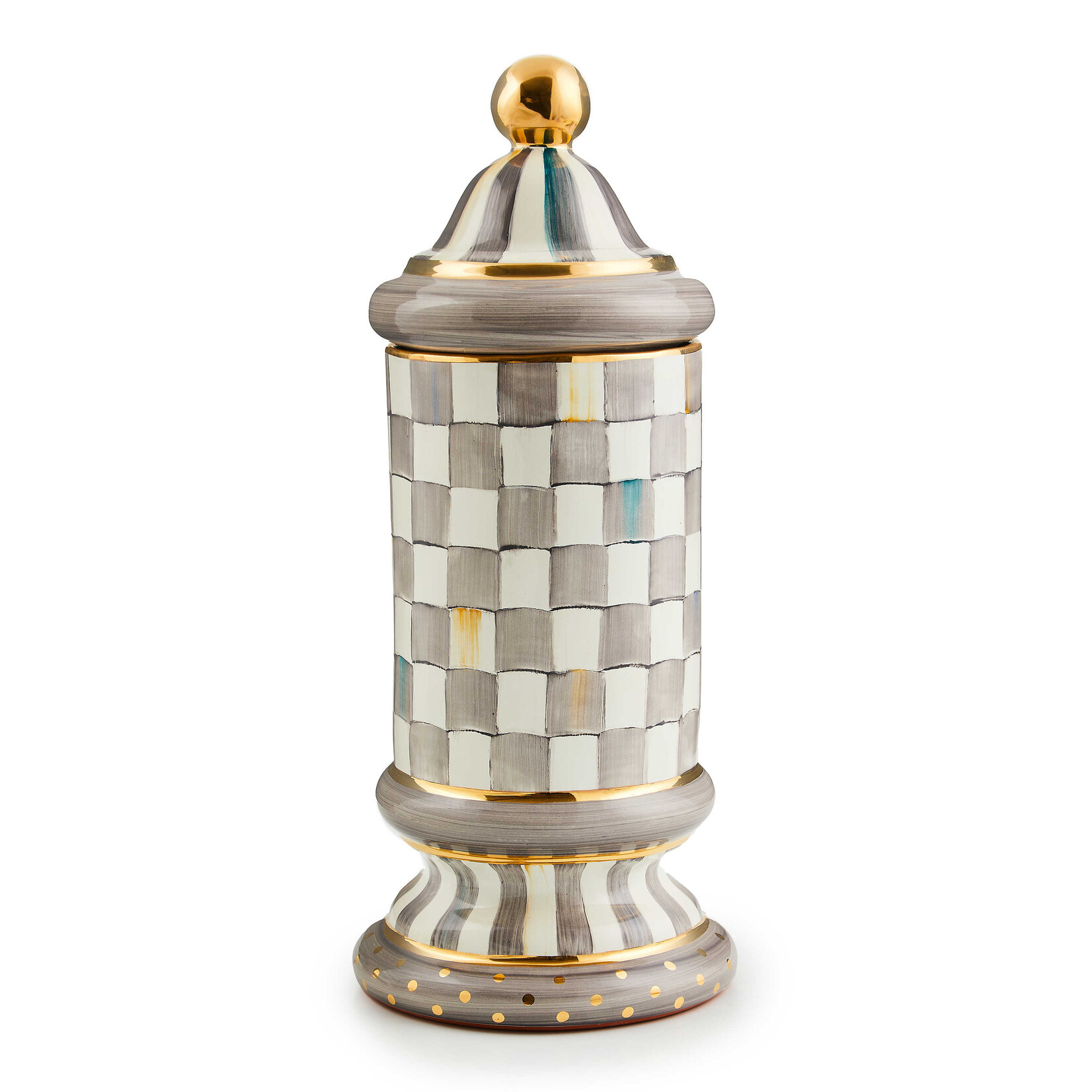 MacKenzie-Childs sterling check ceramic column canister