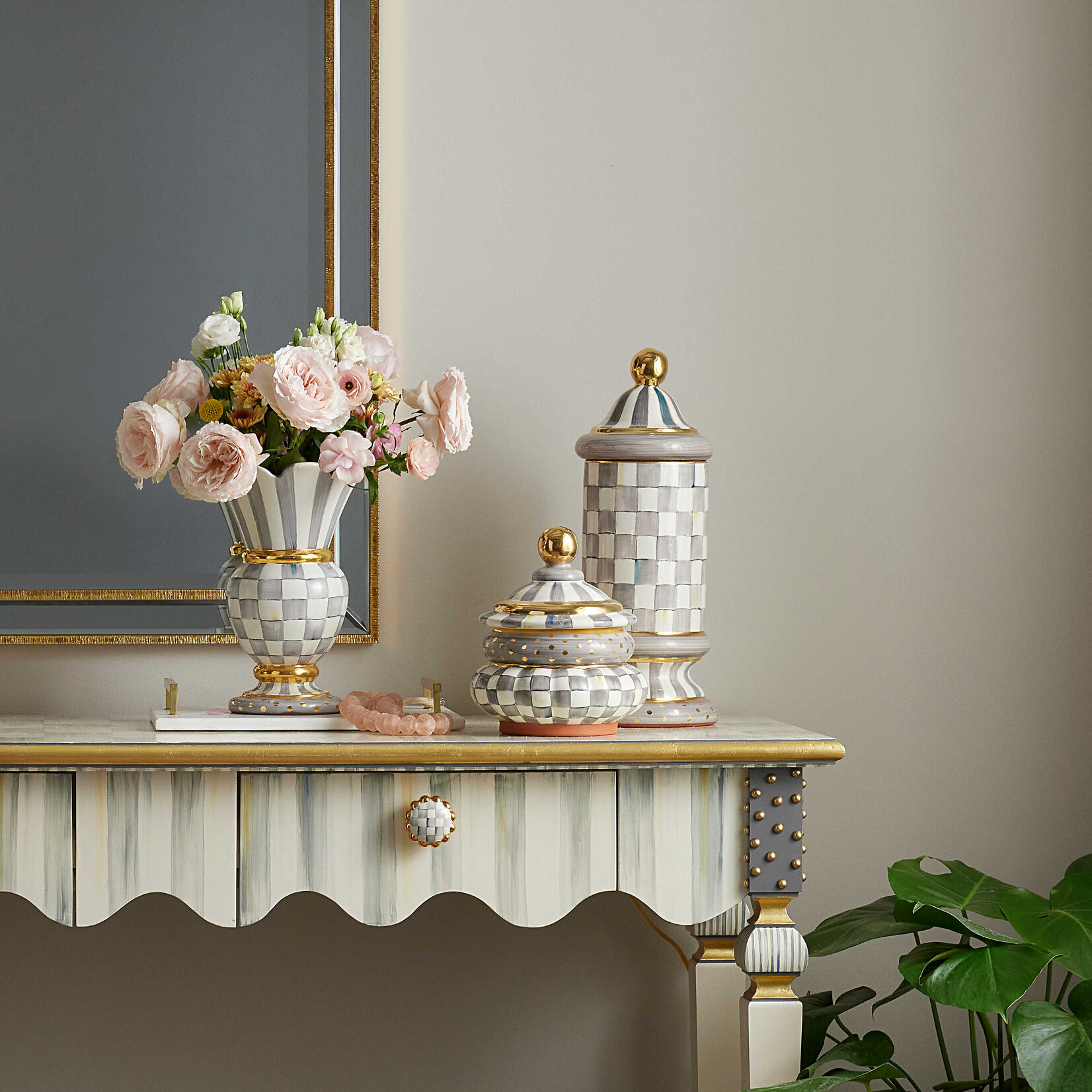 MacKenzie-Childs sterling check ceramic column canister