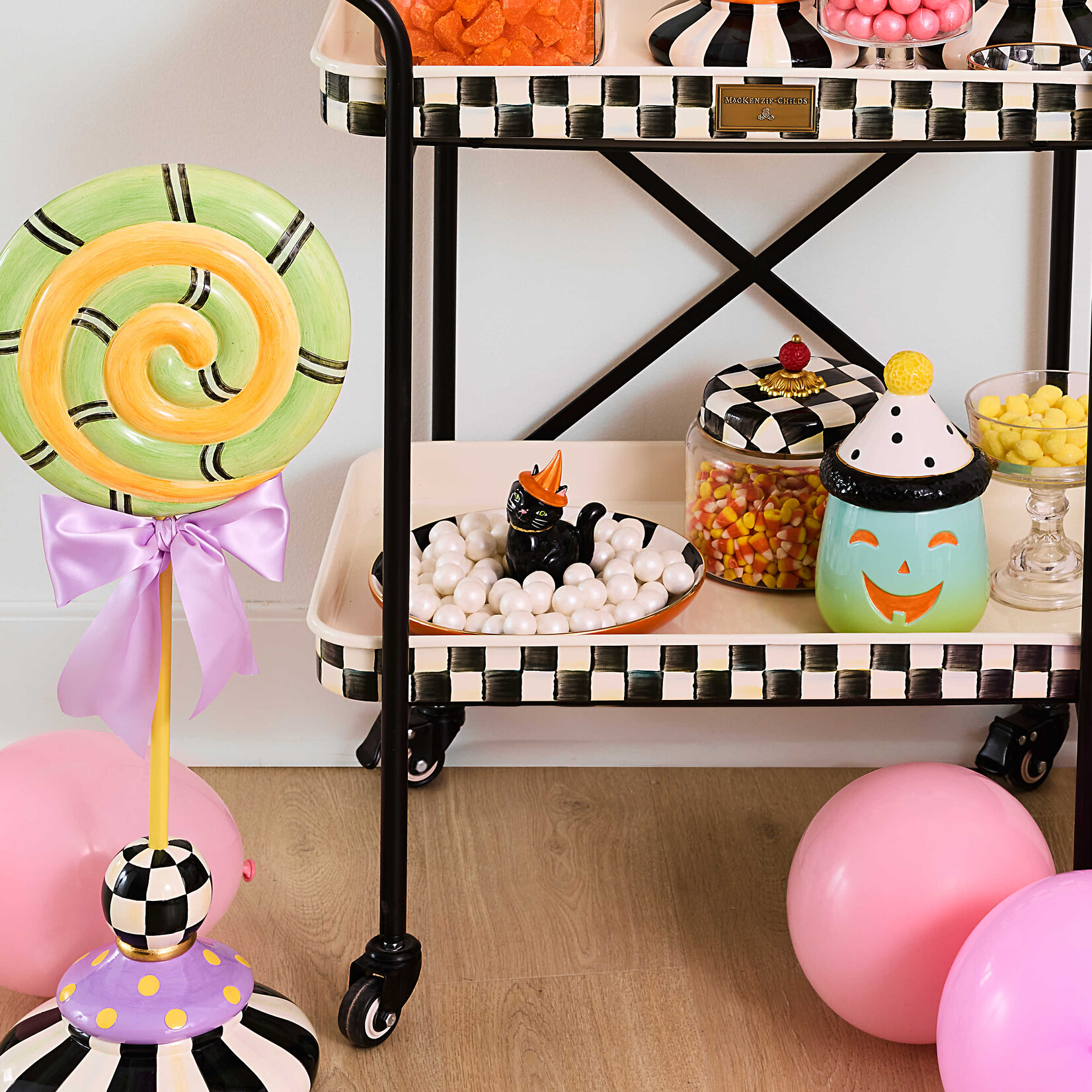 MacKenzie-Childs trick or treat cat check candy dish