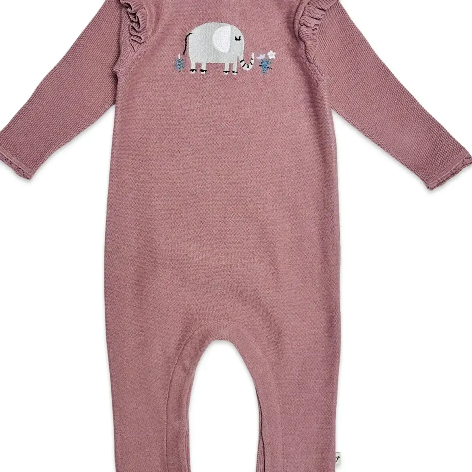 Viverano Organics Elephant Ruffle Knit Jumpsuit - Vintage Rose