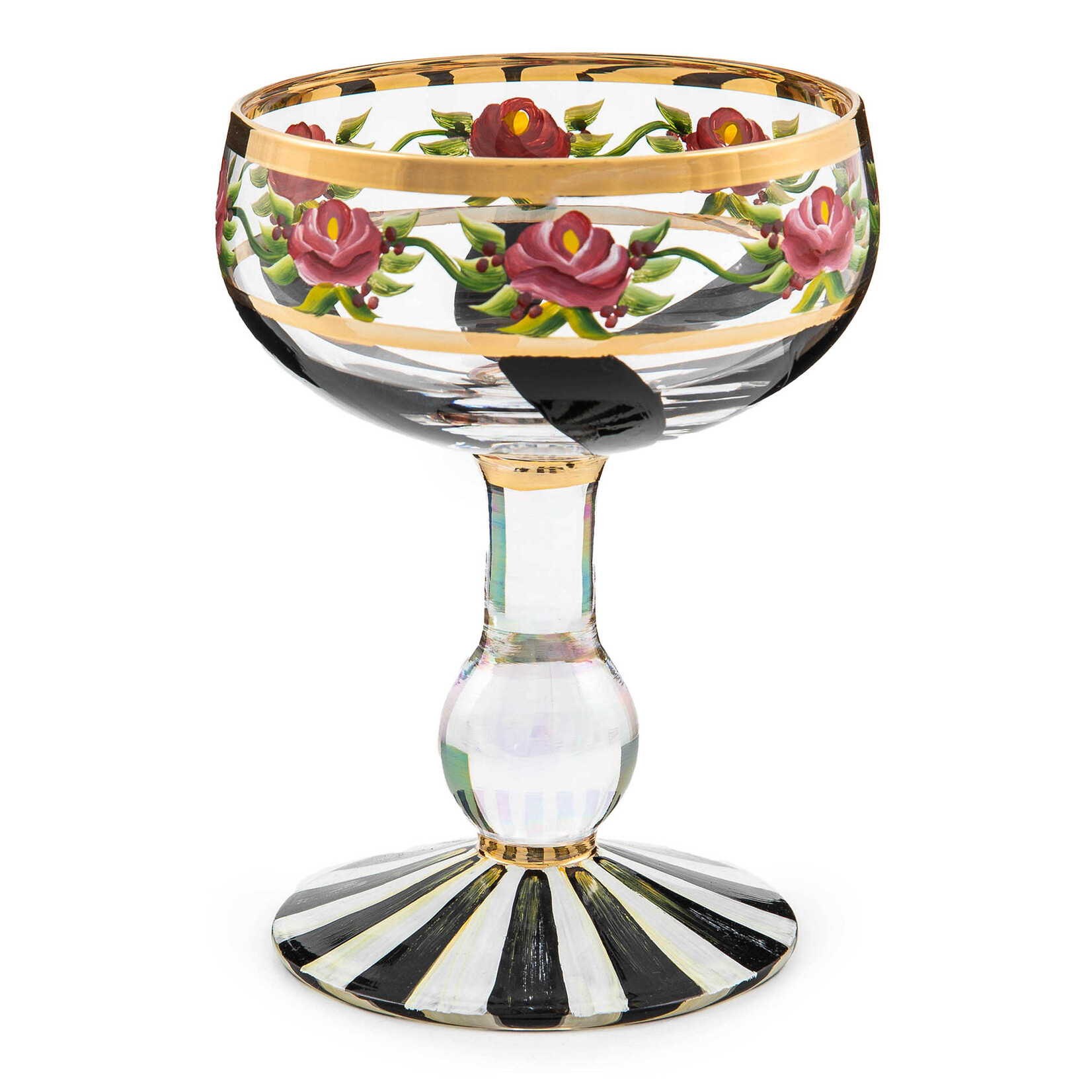 MacKenzie-Childs maypole black coupe glass