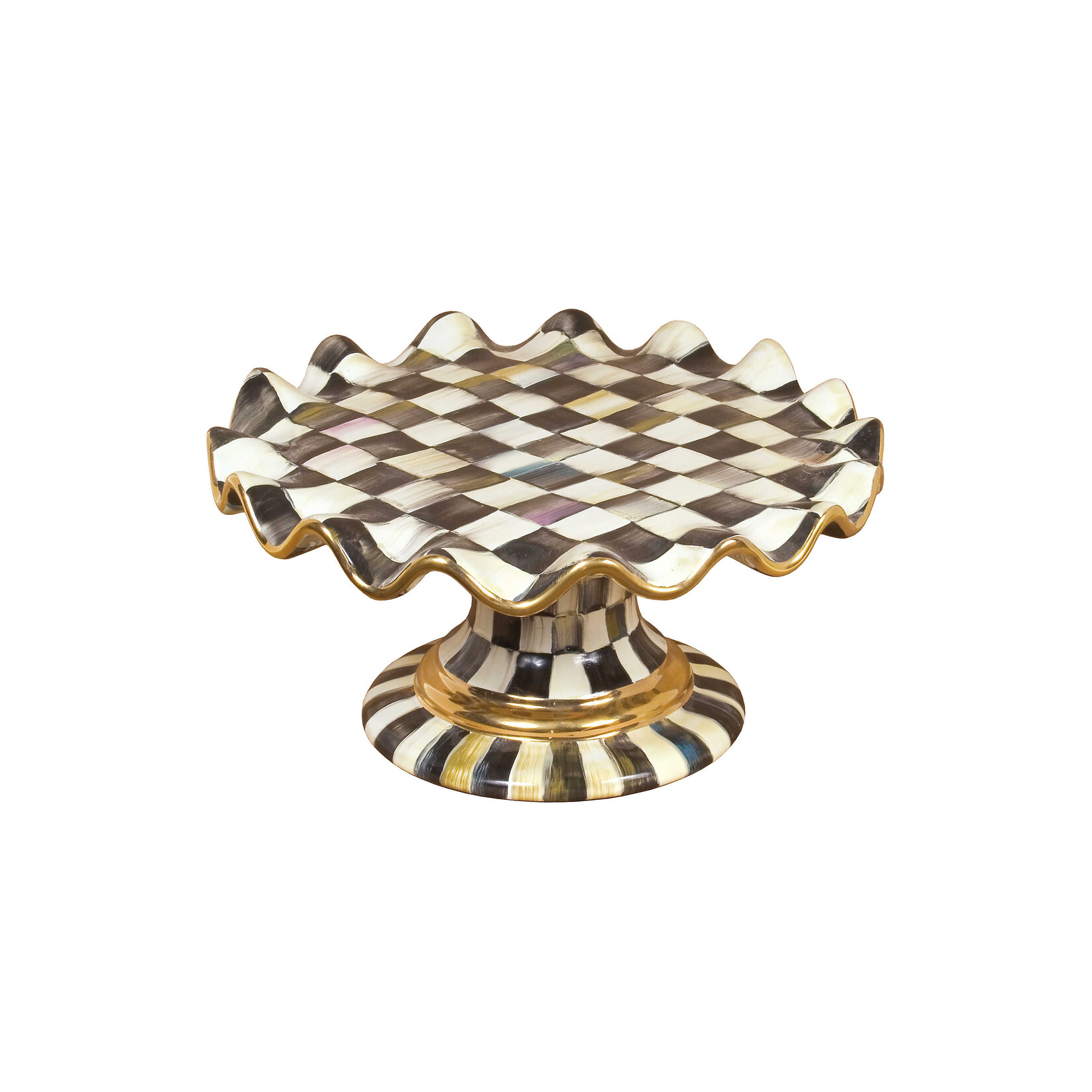 MacKenzie-Childs courtly check ceramic fluted cake stand