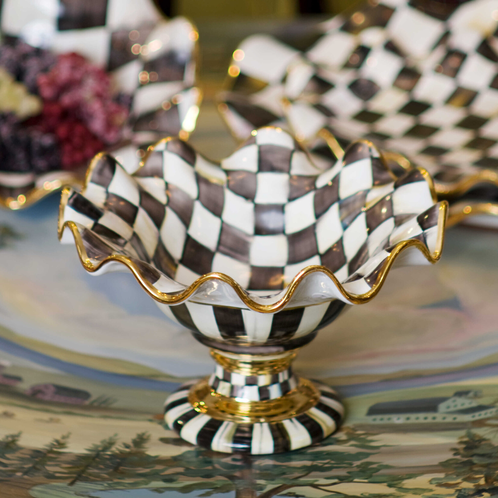 MacKenzie-Childs courtly check ceramic compote