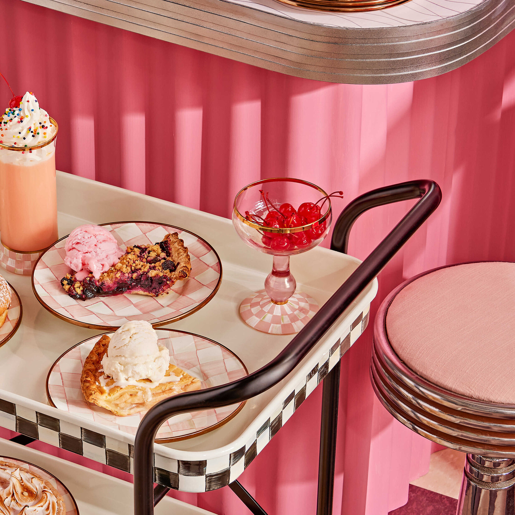 MacKenzie-Childs Rosy Check Coupe Glass