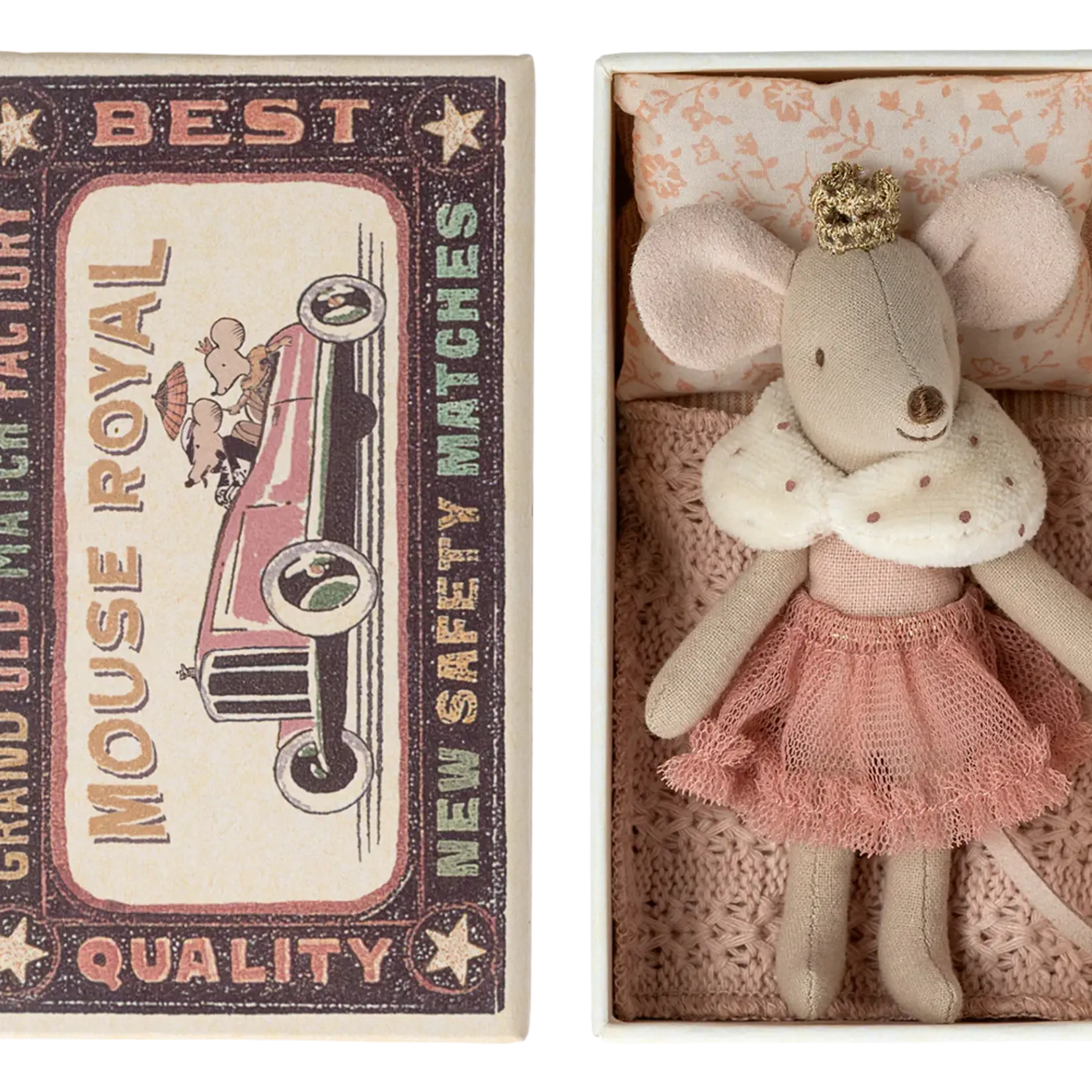 Maileg USA Princess Mouse, Little Sister in Matchbox - Rose