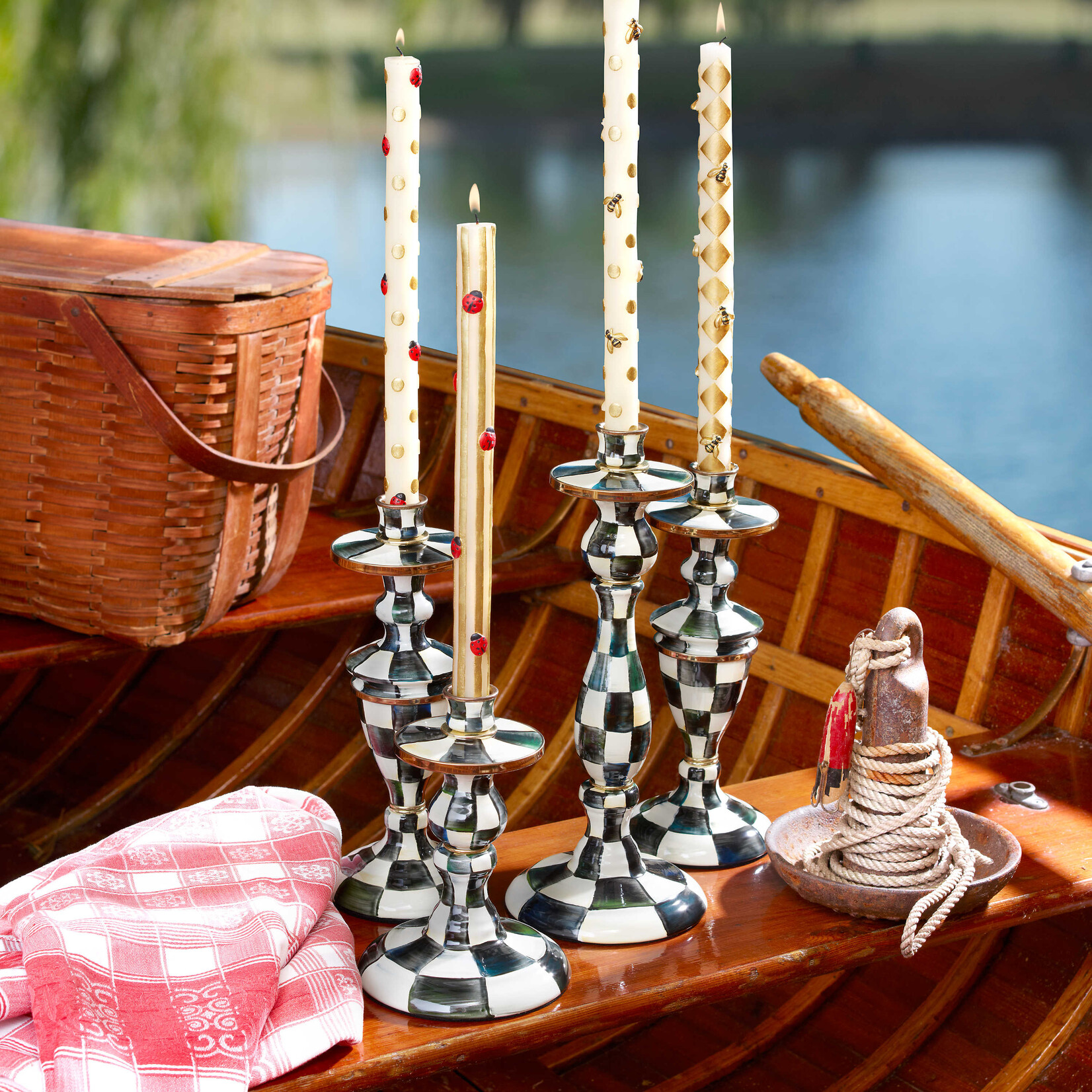 MacKenzie-Childs Courtly Check Medium Enamel Candlestick