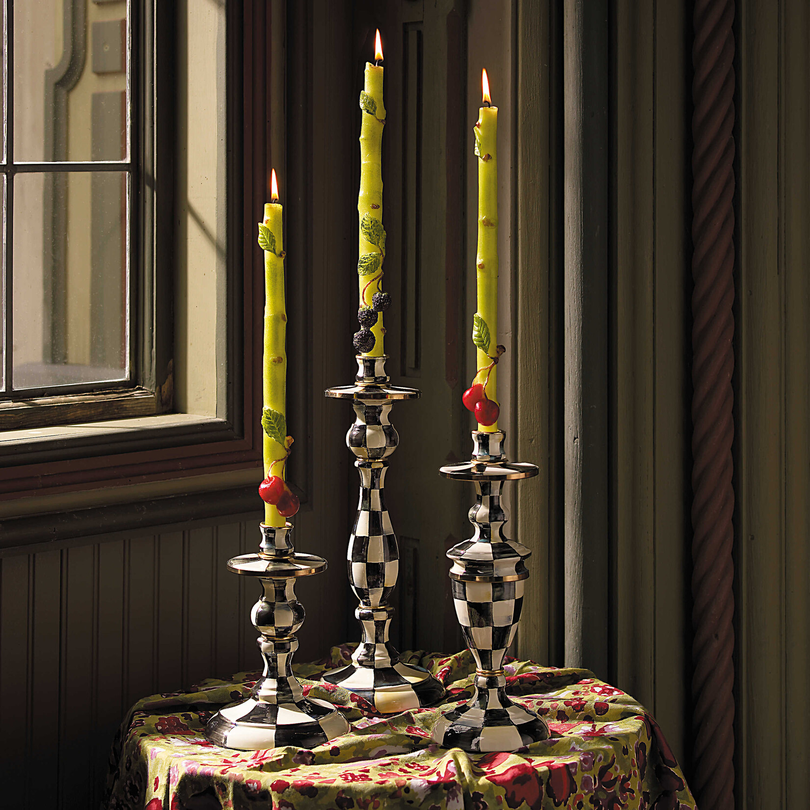 MacKenzie-Childs Courtly Check Medium Enamel Candlestick