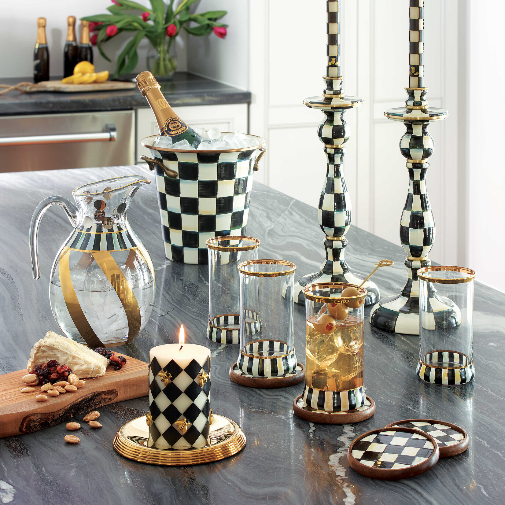MacKenzie-Childs Courtly Check Large Enamel Candlestick