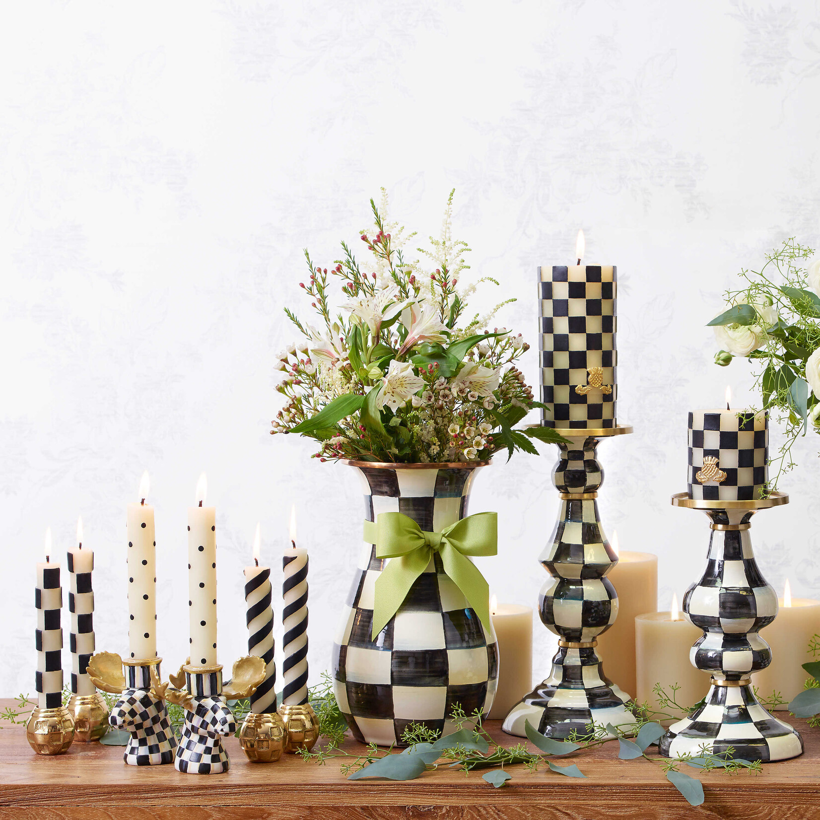 MacKenzie-Childs Courtly Check Medium Pillar Candlestick