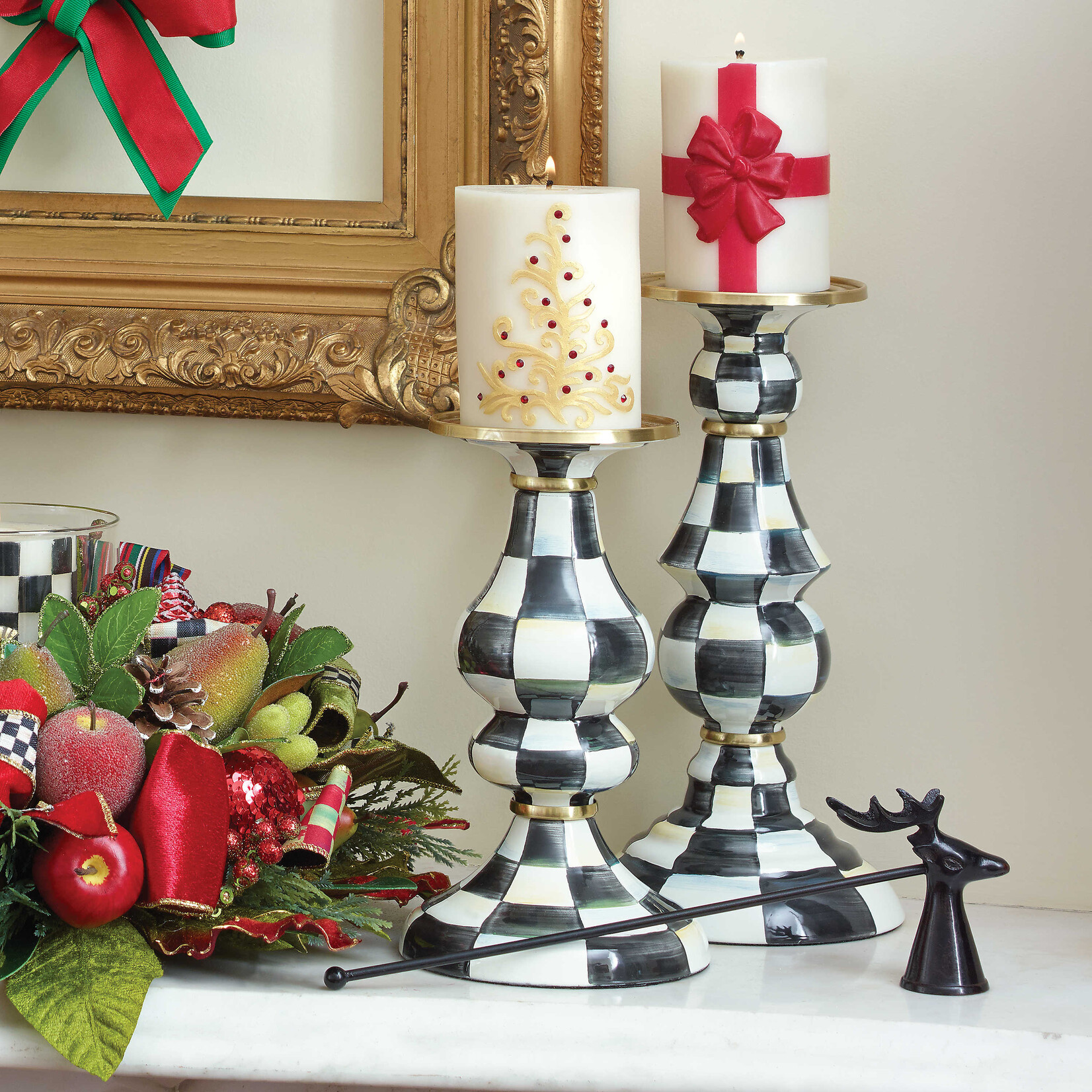 MacKenzie-Childs Courtly Check Large Pillar Candlestick