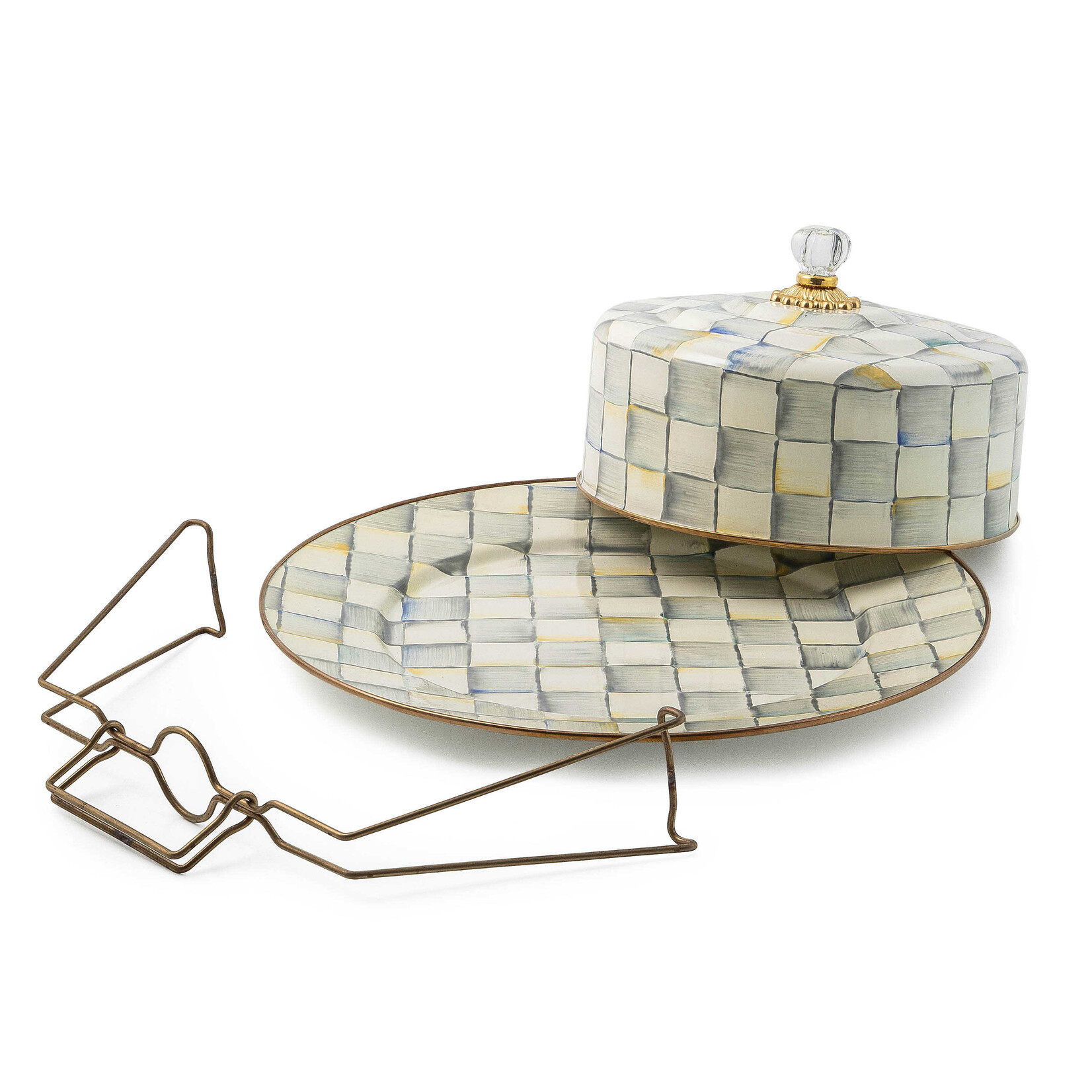 MacKenzie-Childs Sterling Check Enamel Cake Carrier