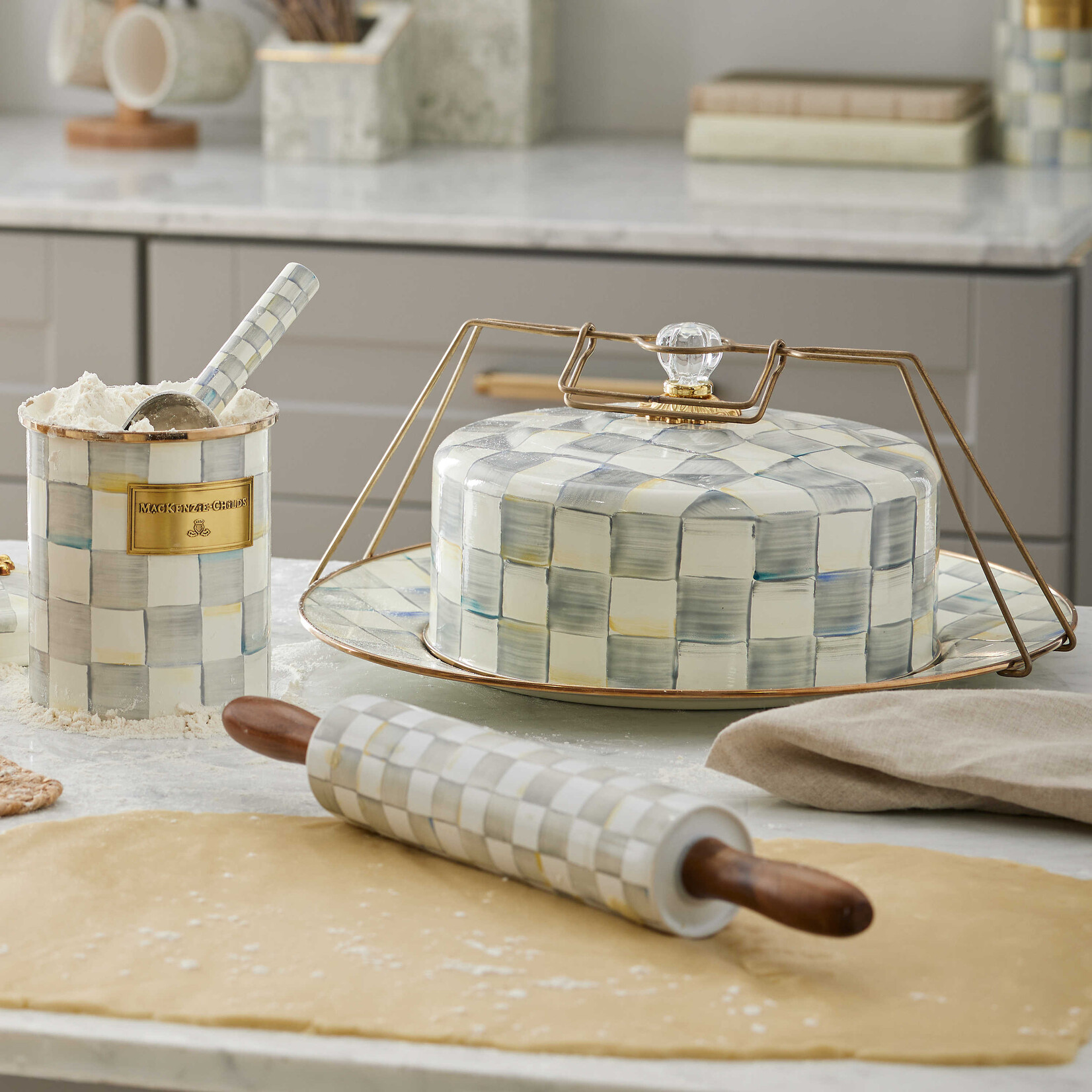 MacKenzie-Childs Sterling Check Enamel Cake Carrier