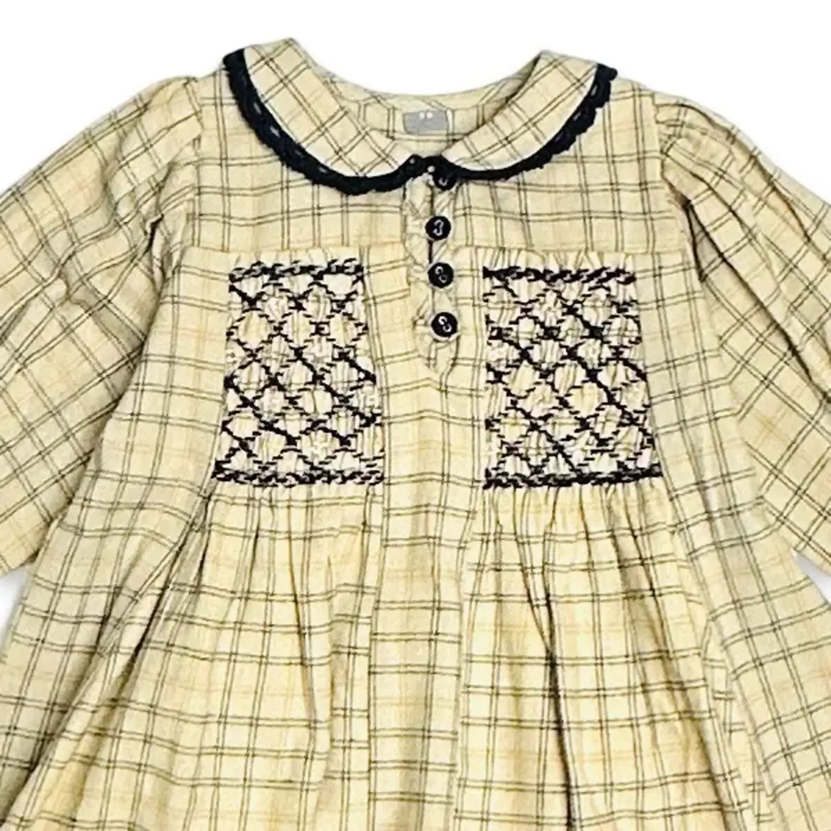 Viverano Organics Hand Smocked Gingham Dress - Oat
