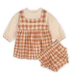 Viverano Organics Pinafore Gingham Dress, Shirt & Bloomer - Rusty Oat