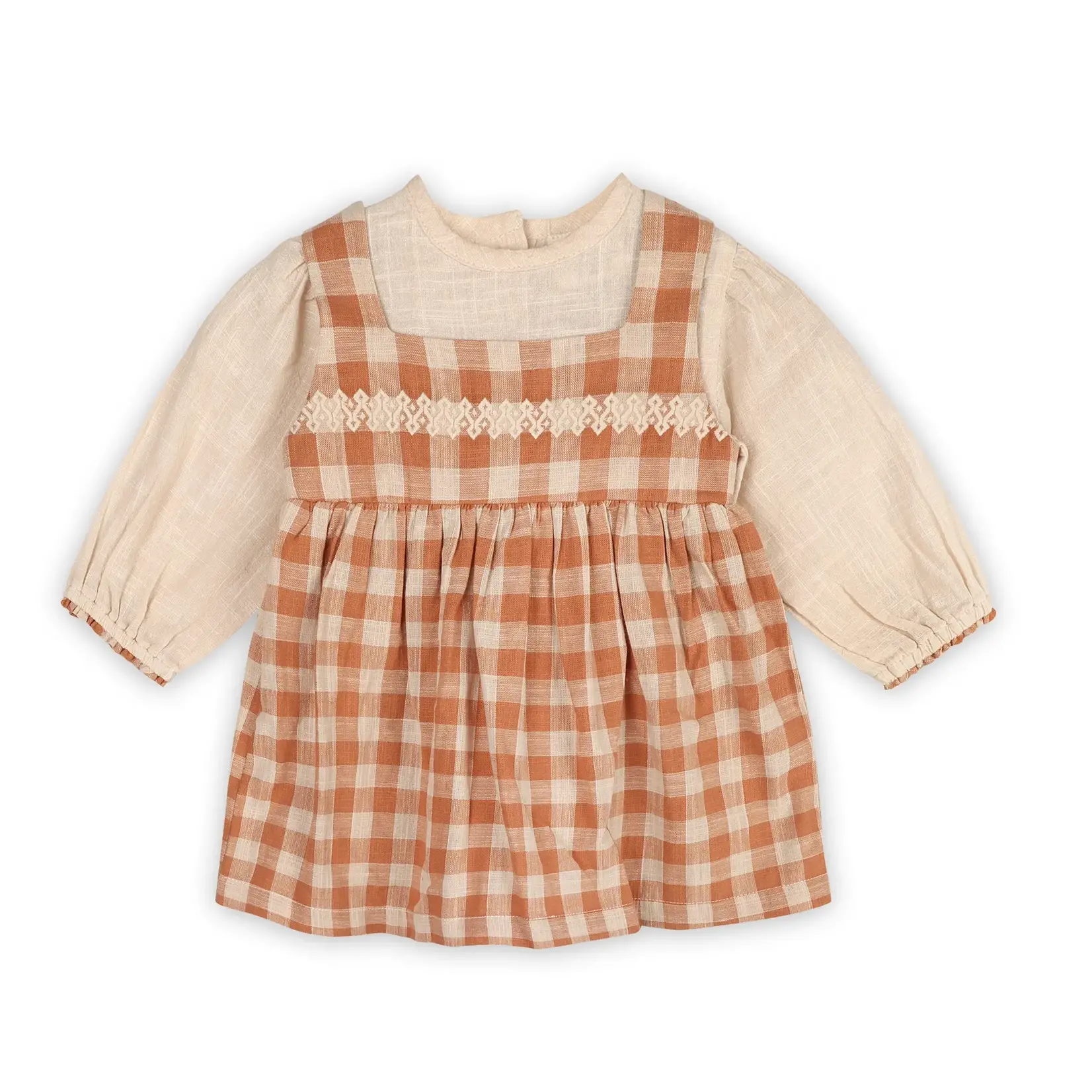 Viverano Organics Pinafore Gingham Dress, Shirt & Bloomer - Rusty Oat