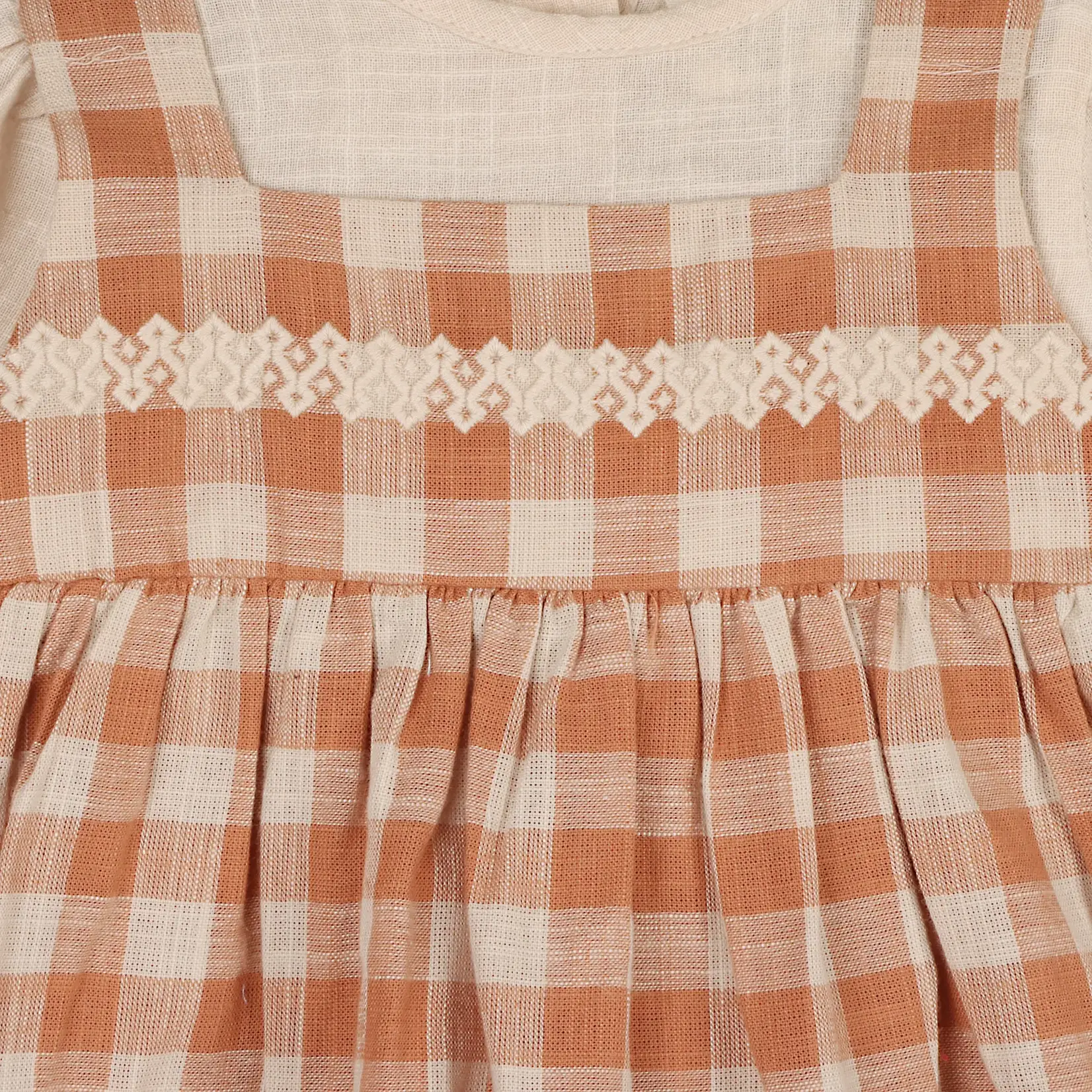 Viverano Organics Pinafore Gingham Dress, Shirt & Bloomer - Rusty Oat
