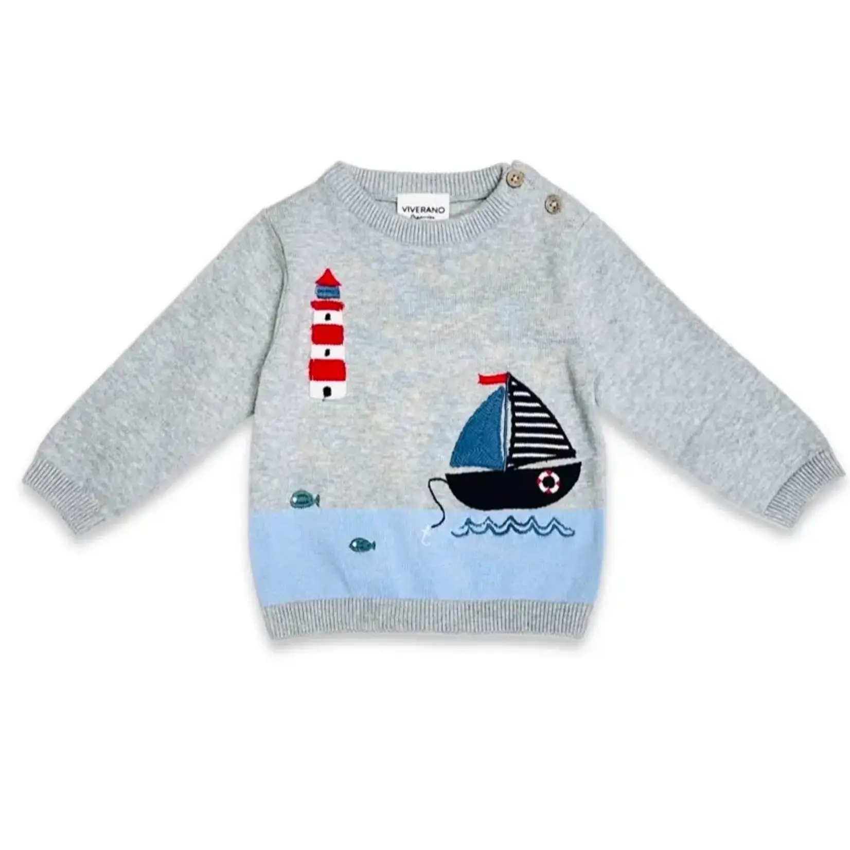 Viverano Organics Lighthouse & Boat Knit Pullover & Pants Set - Grey Heather