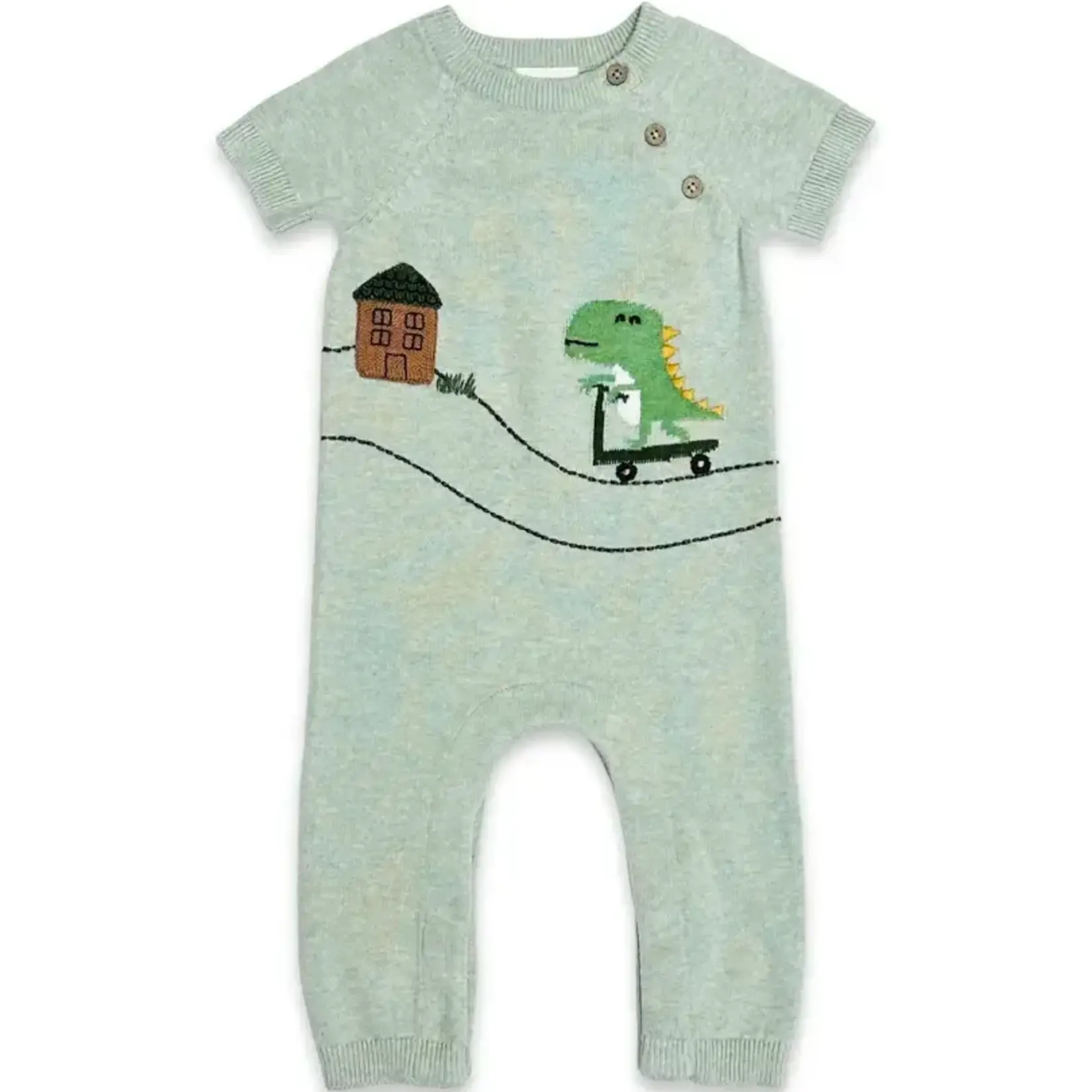 Viverano Organics Dino Skater Jacquard Knit Jumpsuit - Sage Heather