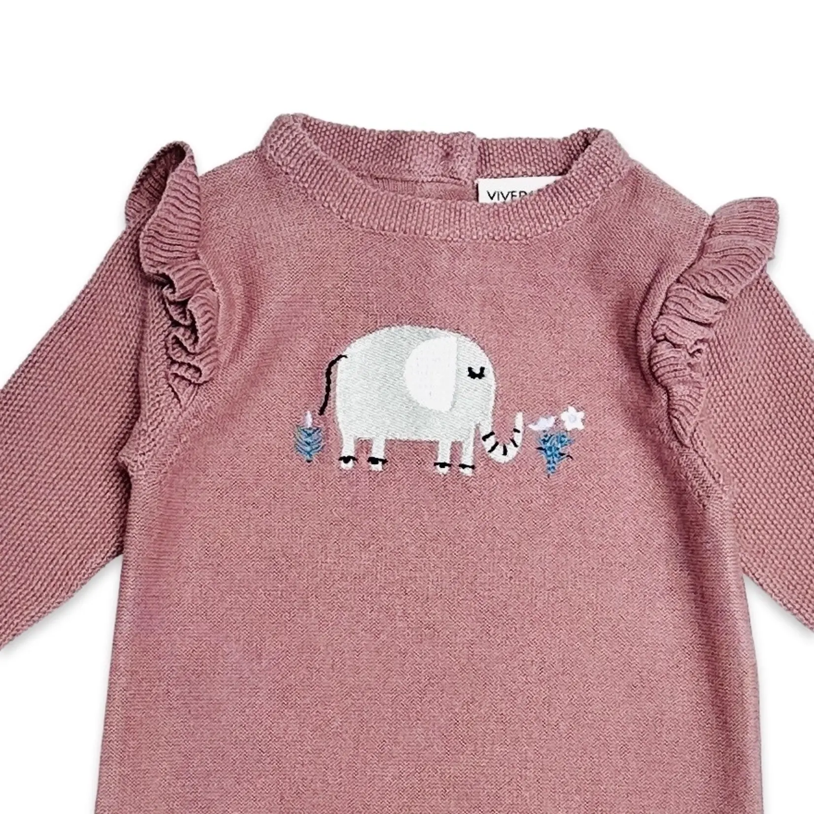 Viverano Organics Elephant Ruffle Knit Jumpsuit - Vintage Rose