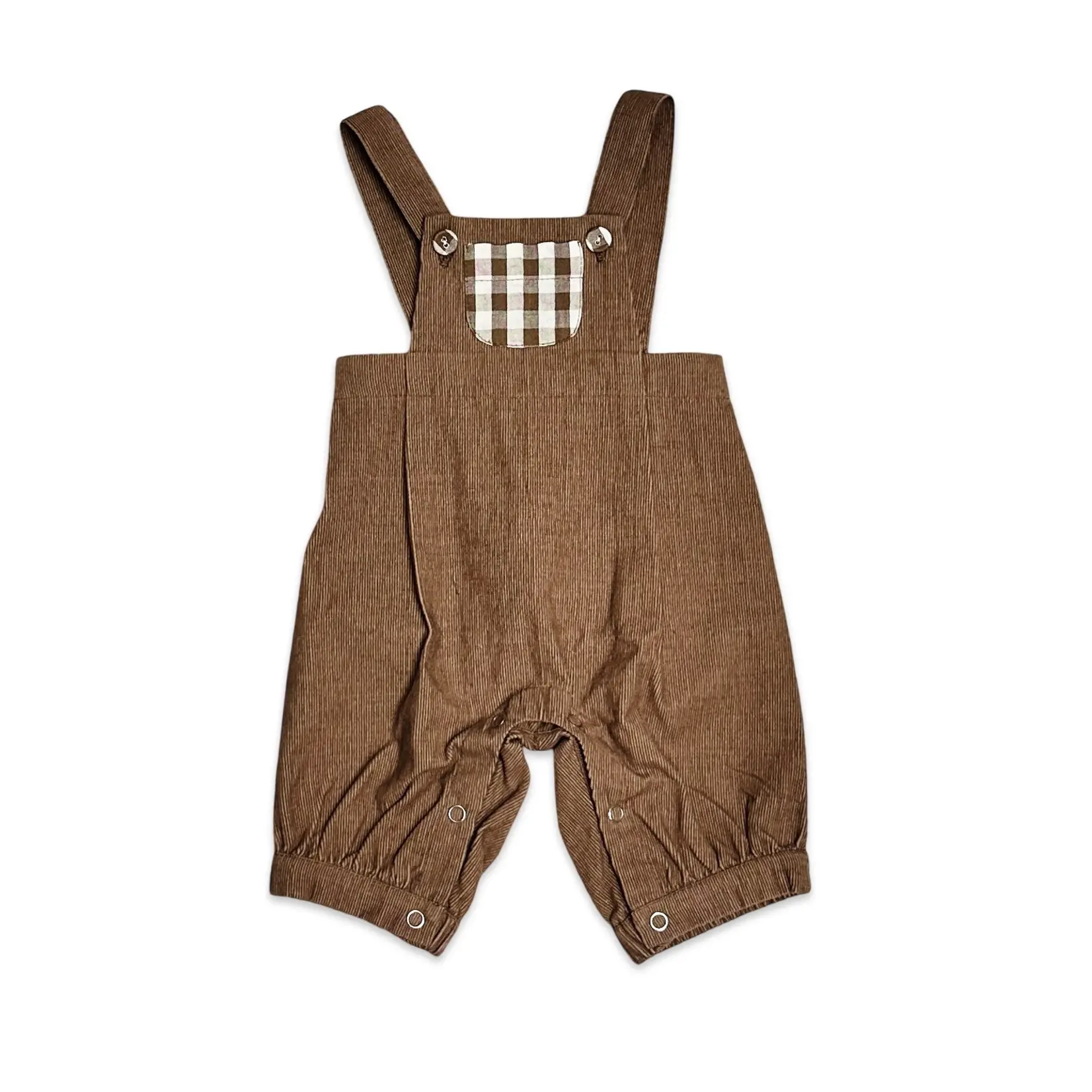 Viverano Organics Gingham Muslin Shirt & Corduroy Overall Set - Earth Brown