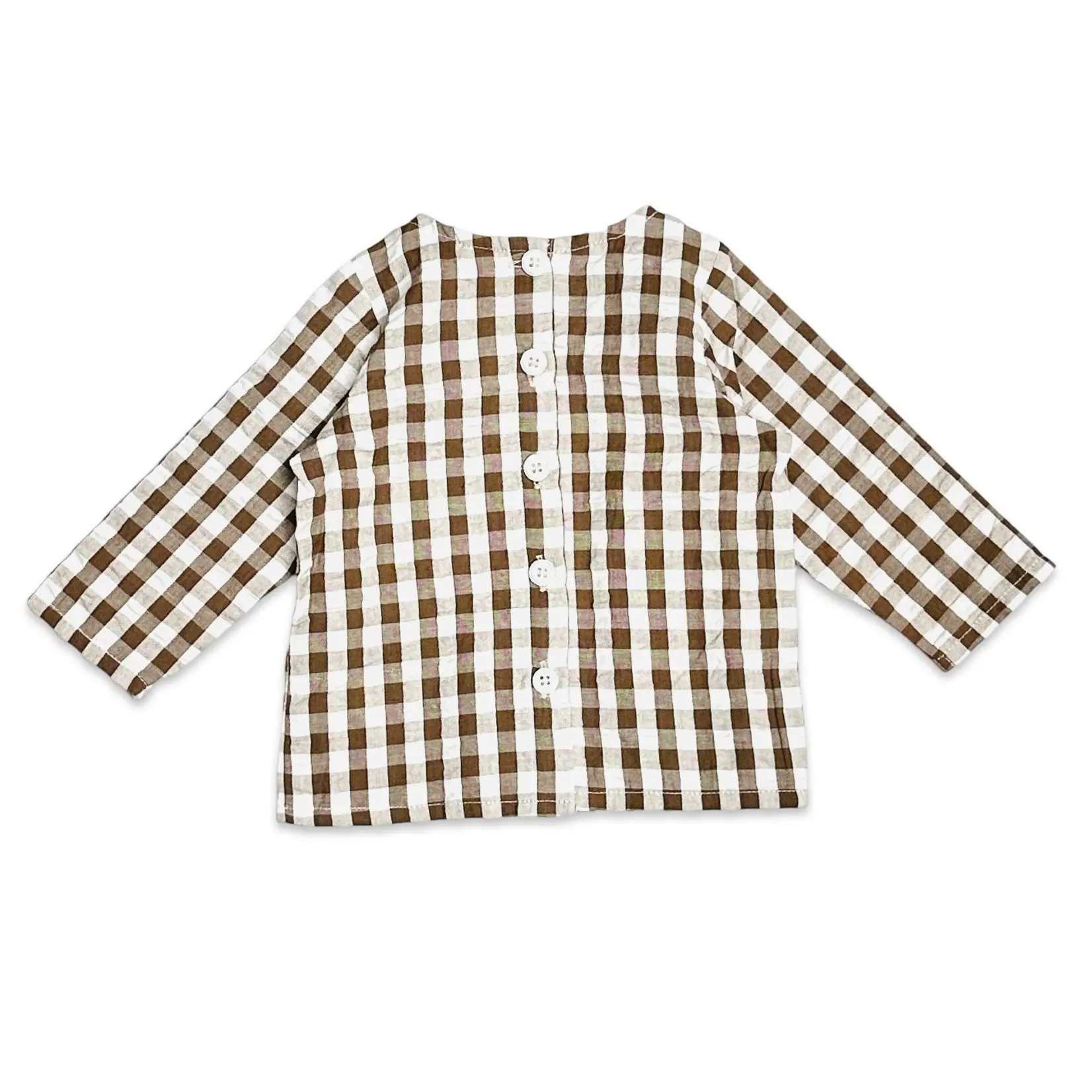 Viverano Organics Gingham Muslin Shirt & Corduroy Overall Set - Earth Brown