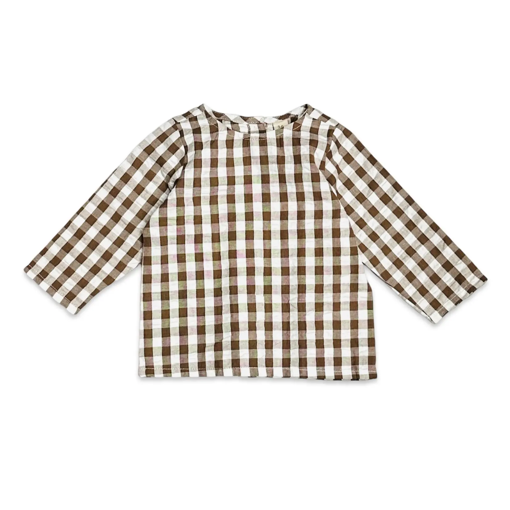 Viverano Organics Gingham Muslin Shirt & Corduroy Overall Set - Earth Brown