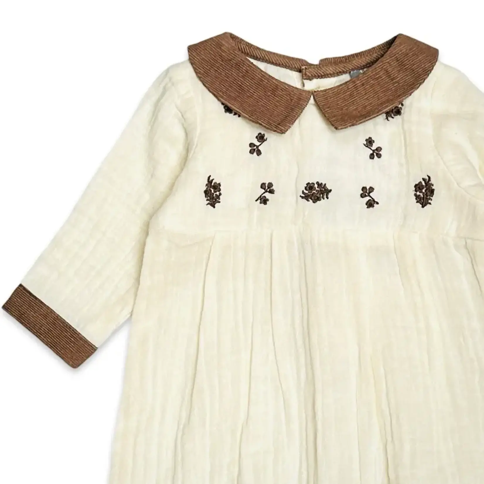 Viverano Organics Embroidered Crinkled Muslin Jumpsuit - Sweet Cream