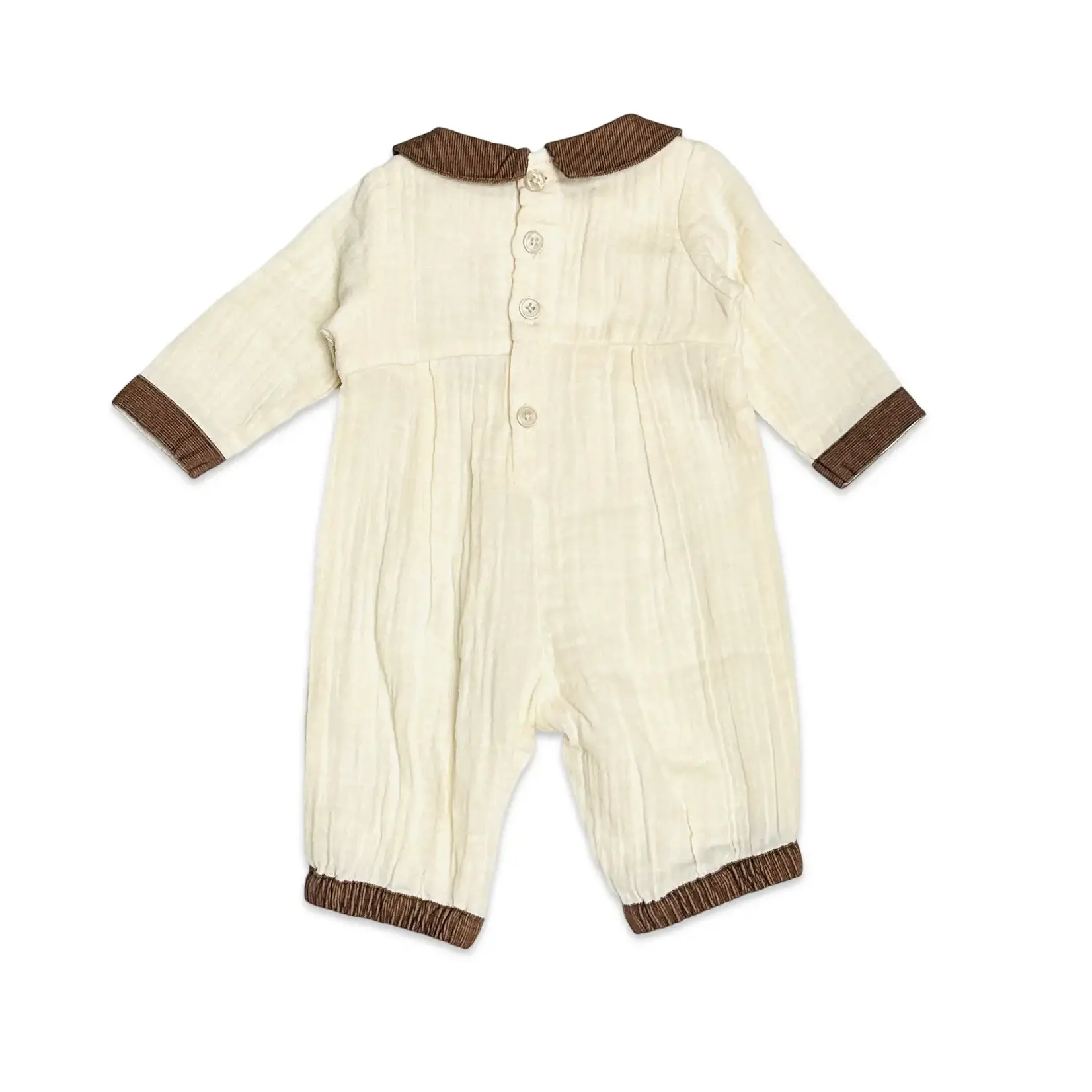 Viverano Organics Embroidered Crinkled Muslin Jumpsuit - Sweet Cream