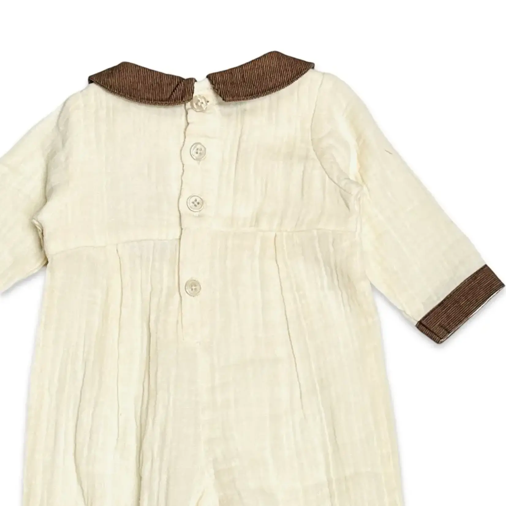 Viverano Organics Embroidered Crinkled Muslin Jumpsuit - Sweet Cream
