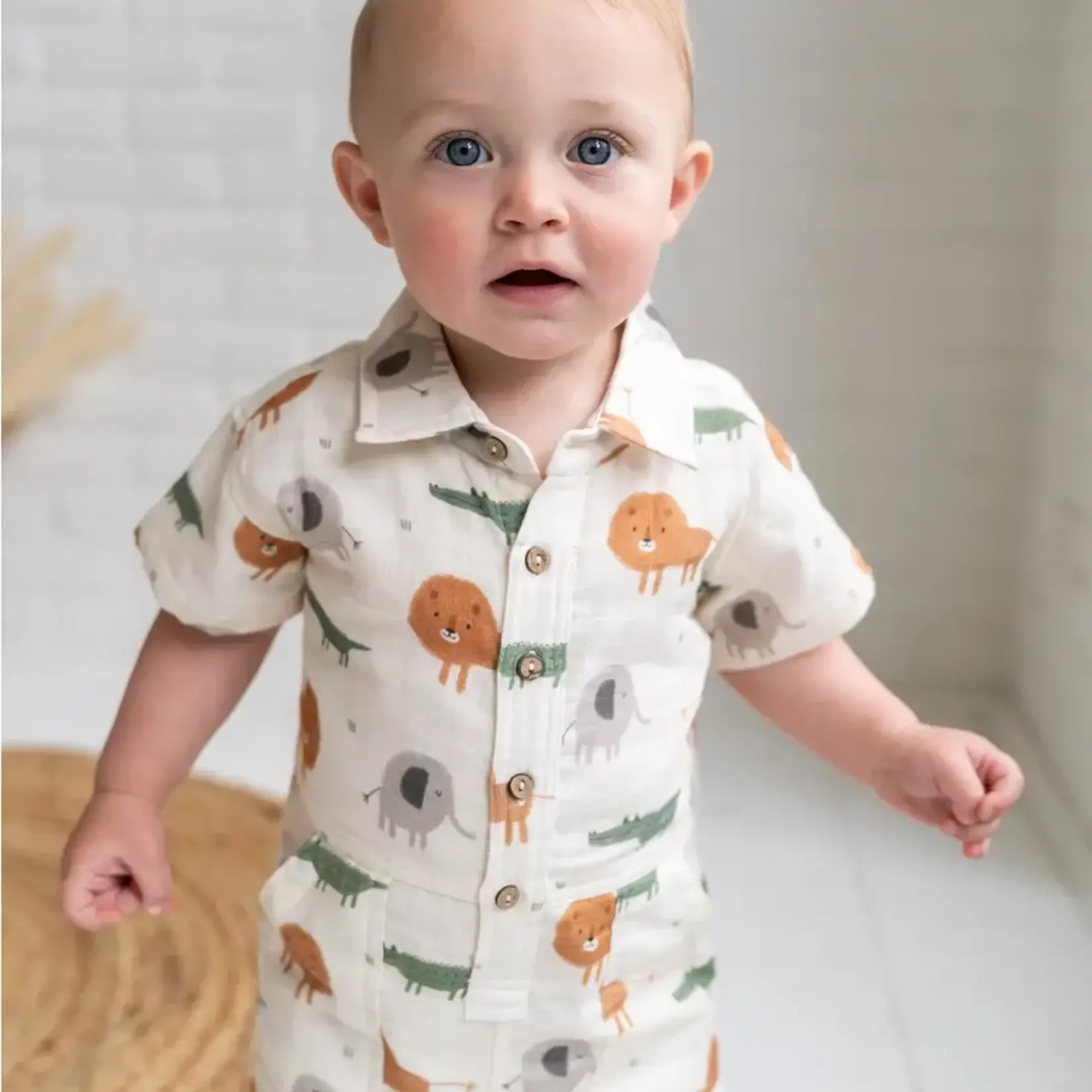 Viverano Organics Savannah Collar & Button Baby Romper - Natural