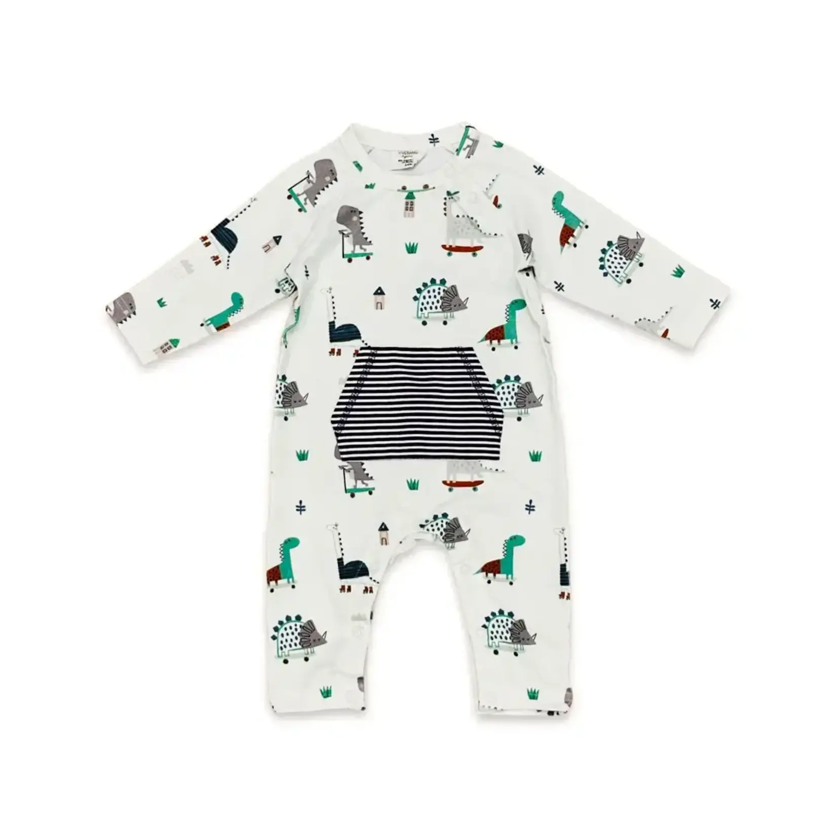 Viverano Organics Skater Dino Kangaroo Pocket Jumpsuit - Natural
