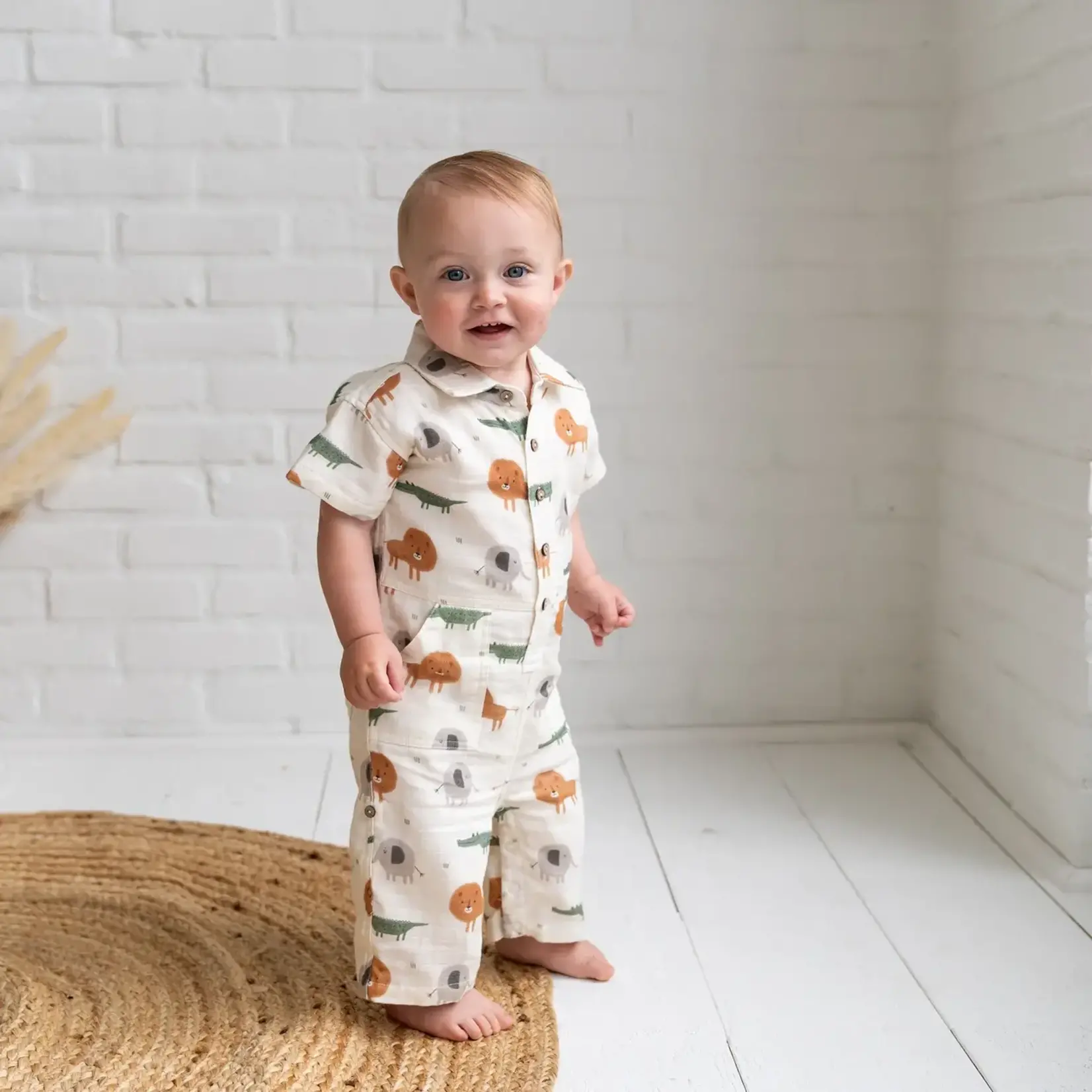Viverano Organics Savannah Collar & Button Baby Romper - Natural