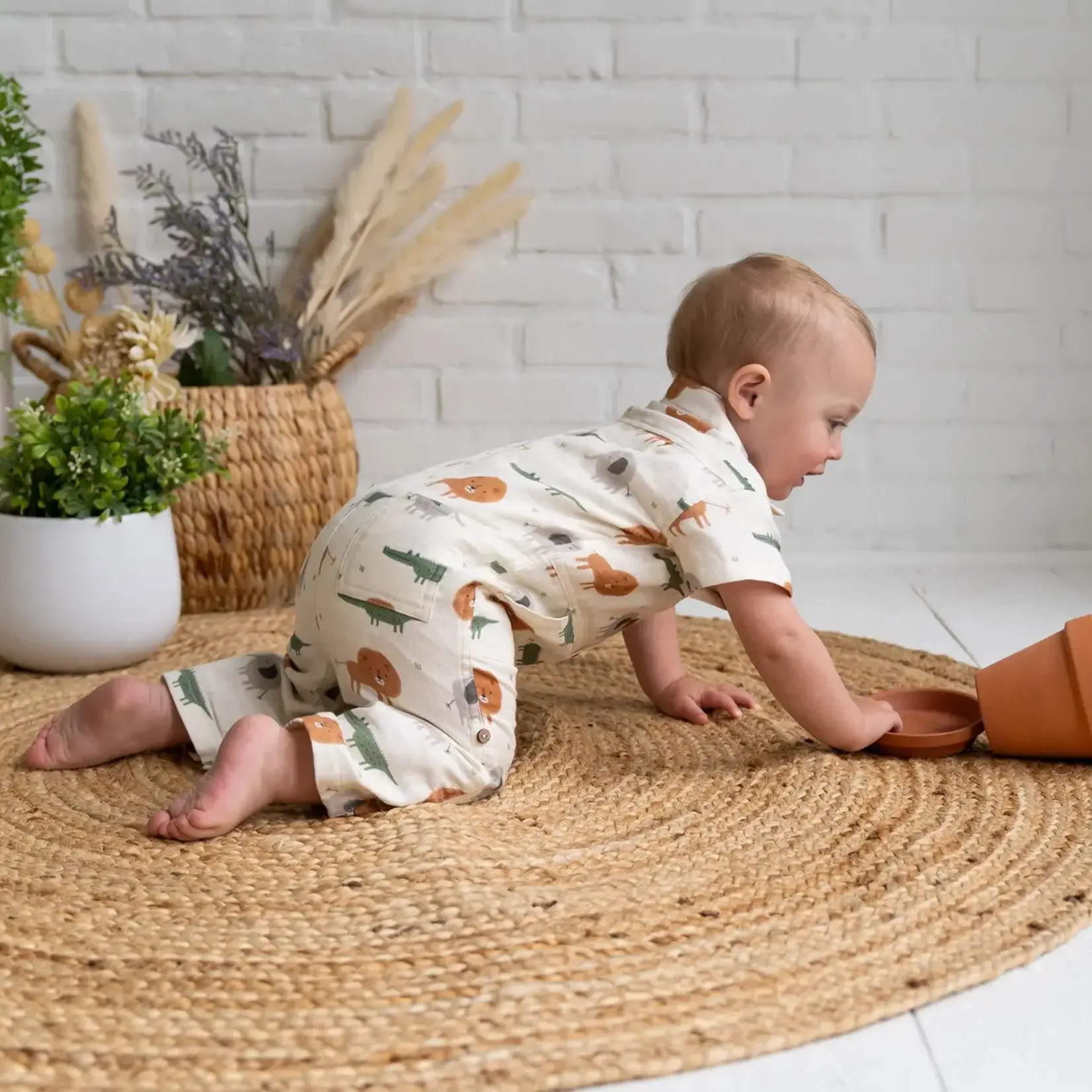Viverano Organics Savannah Collar & Button Baby Romper - Natural