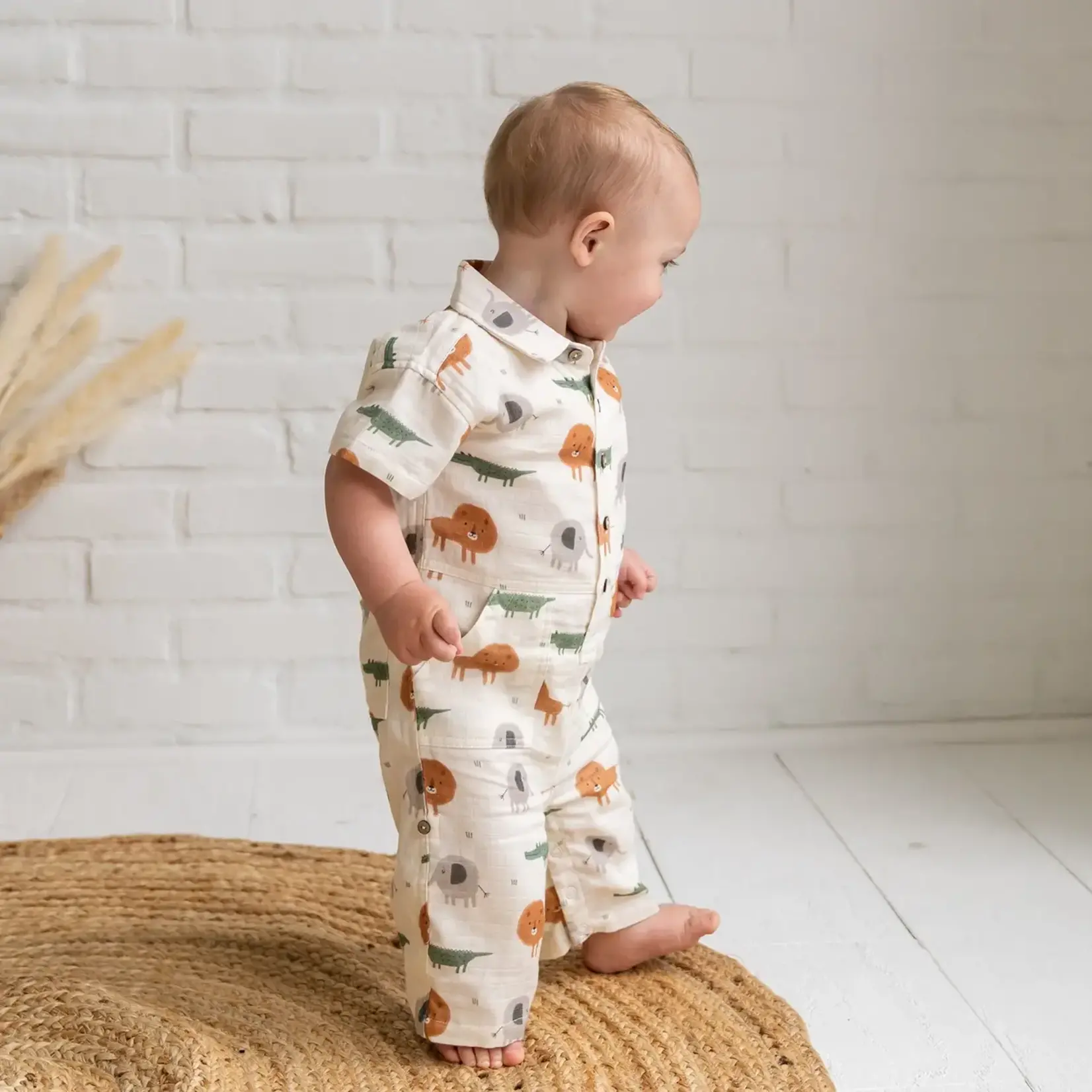 Viverano Organics Savannah Collar & Button Baby Romper - Natural