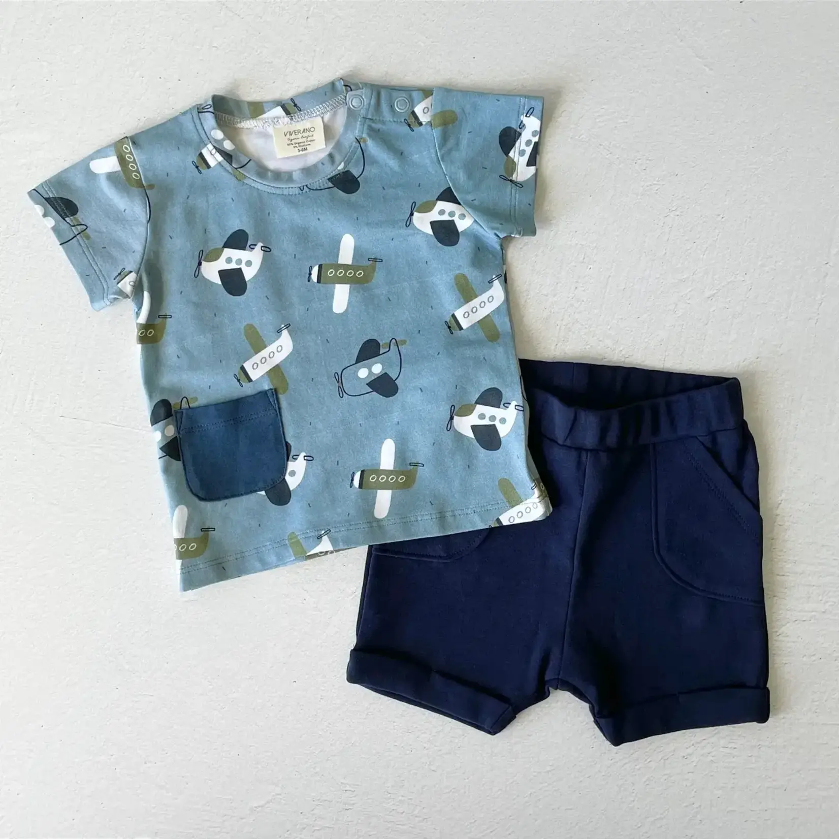Viverano Organics Airplanes Baby Pocket Tee & Shorts Set