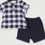 Viverano Organics Adam Navy Checker Gingham Baby Shirt & Shorts