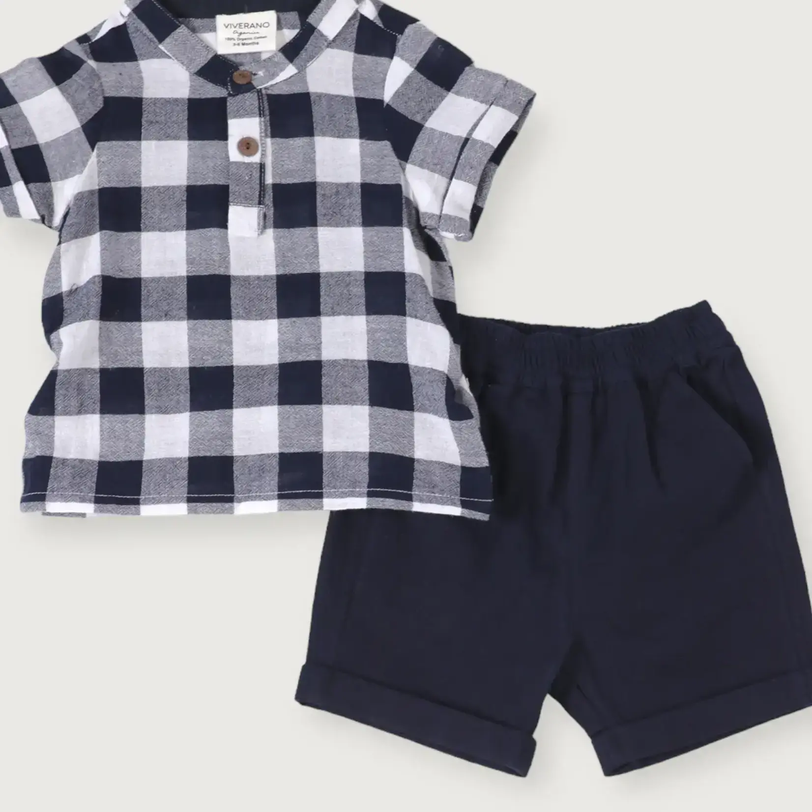 Viverano Organics Adam Navy Checker Gingham Baby Shirt & Shorts