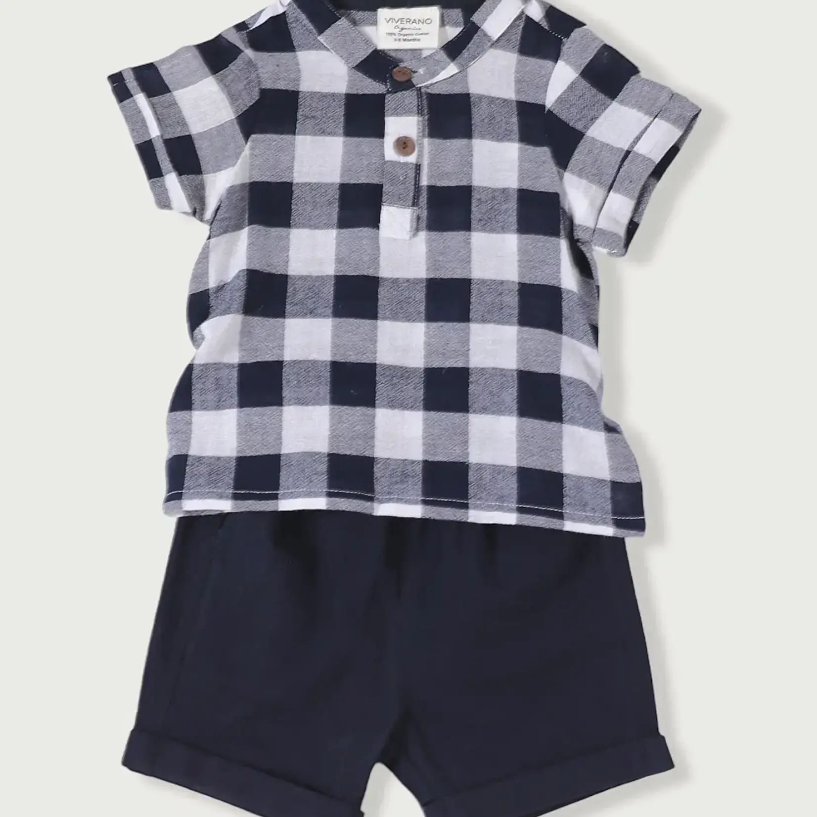 Viverano Organics Adam Navy Checker Gingham Baby Shirt & Shorts
