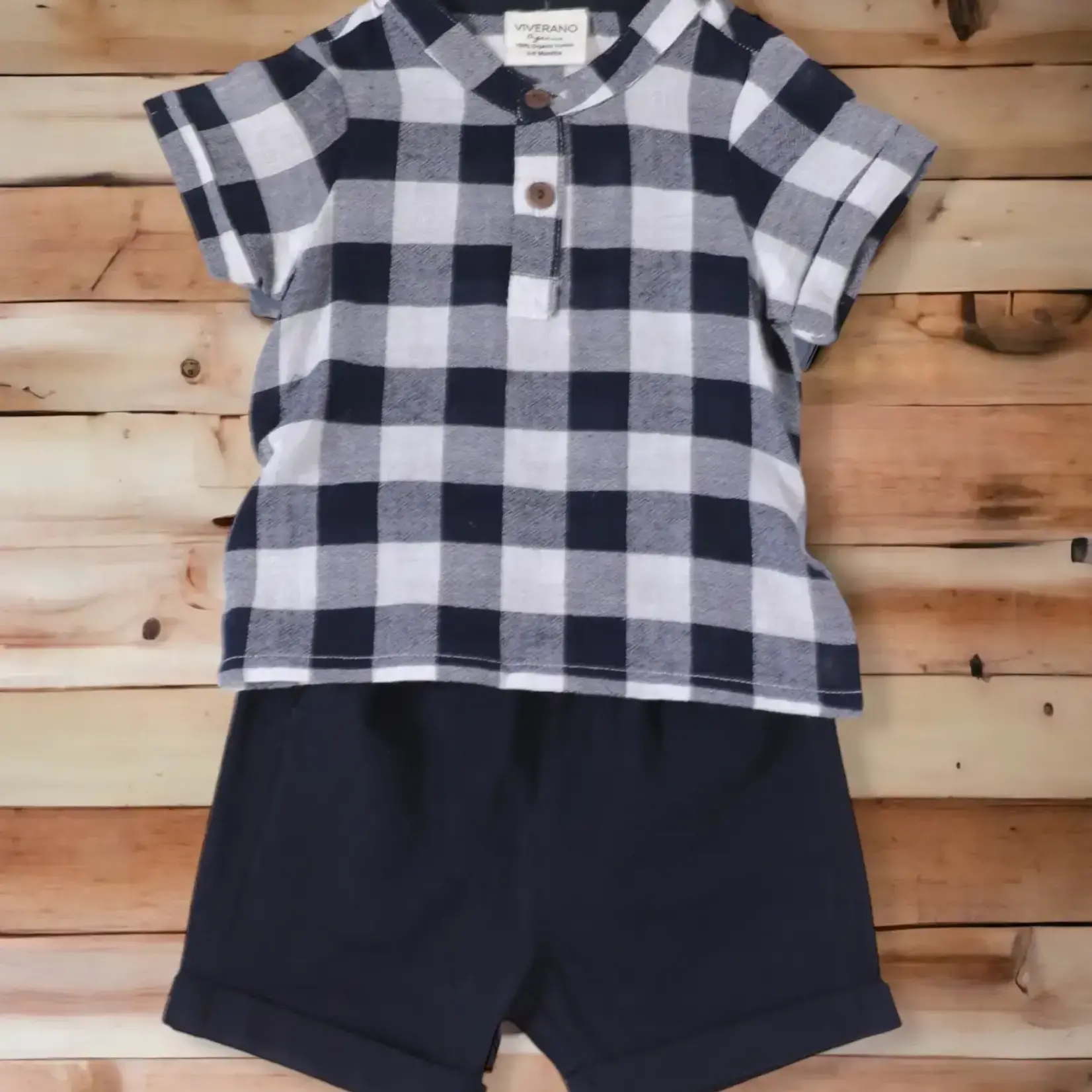 Viverano Organics Adam Navy Checker Gingham Baby Shirt & Shorts