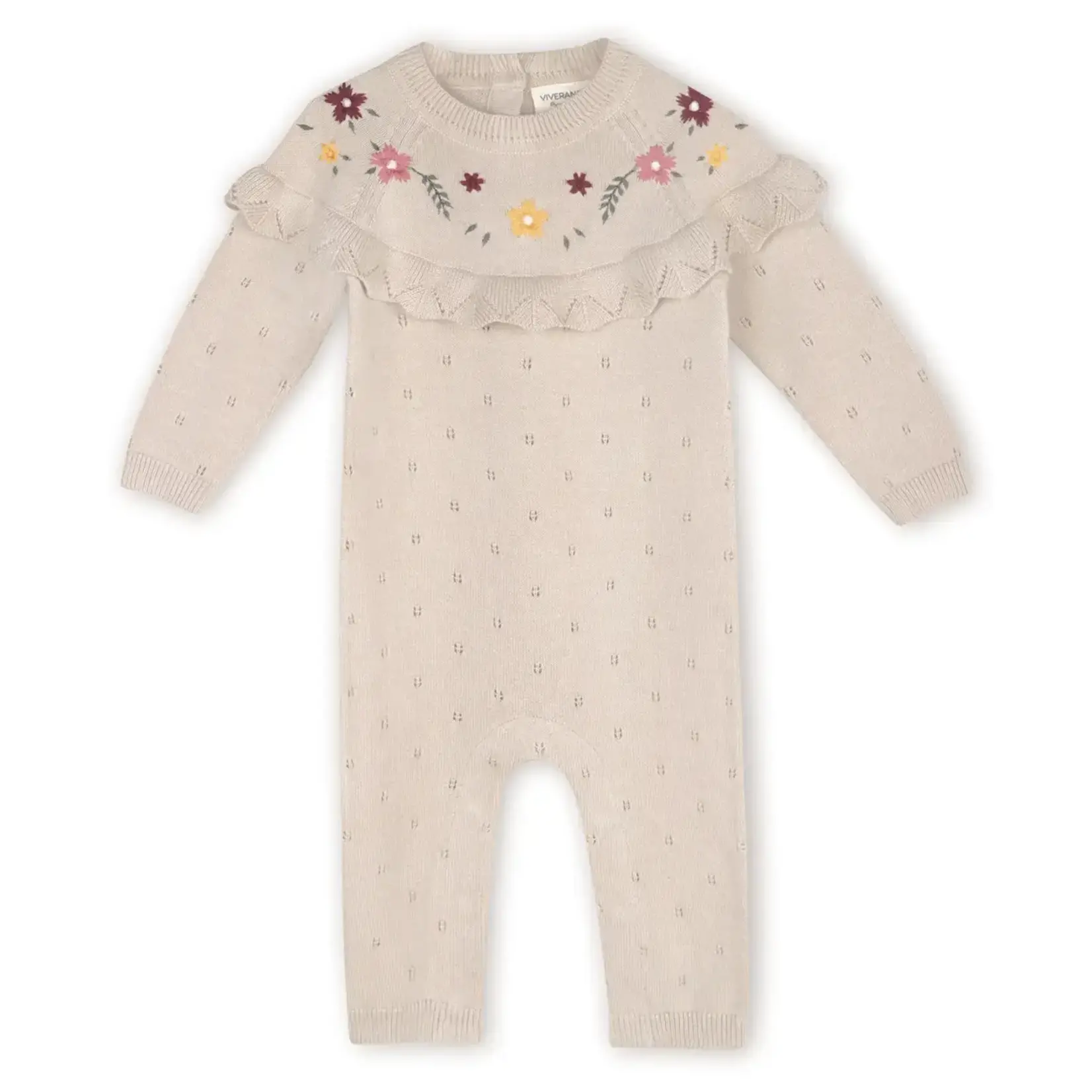 Viverano Organics Florence Floral Organic Pointelle Jumpsuit - Stone