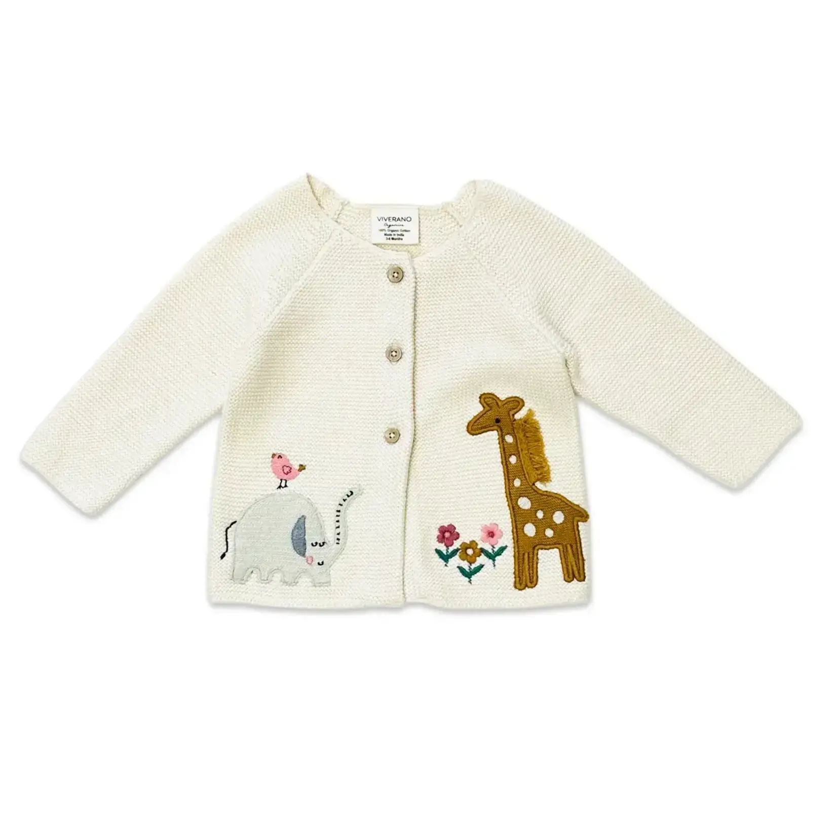 Viverano Organics Eden Safari Embroidered Cardigan Sweater - Natural