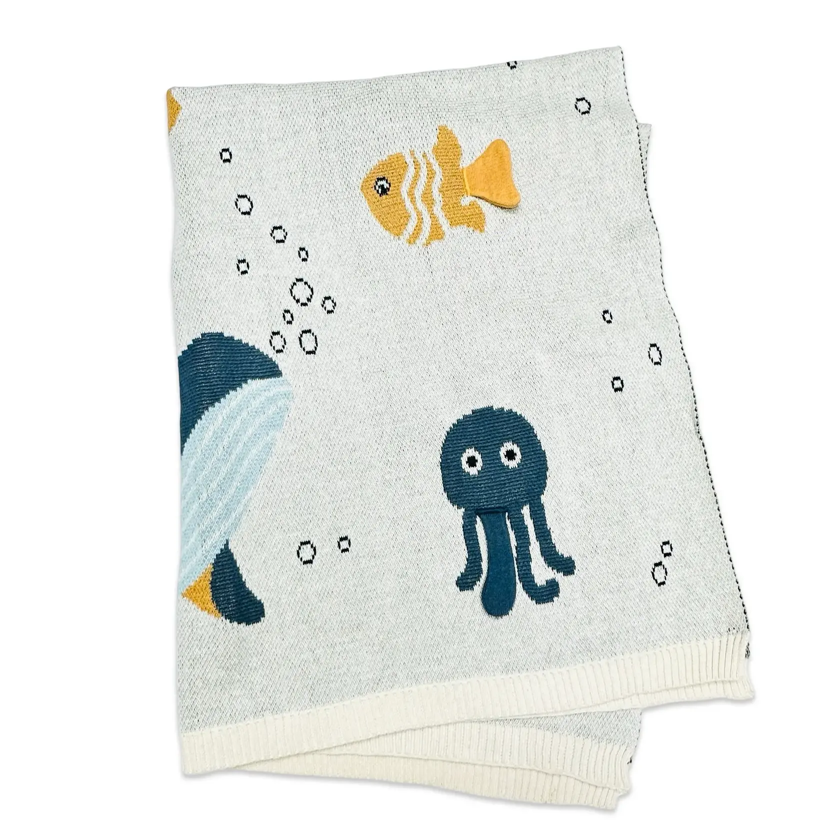Viverano Organics Ocean Life 3D - Organic Jacquard Sweater Knit Baby Blanket