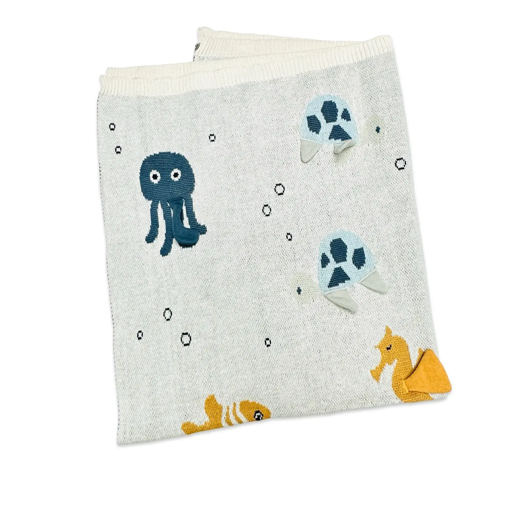 Viverano Organics Ocean Life 3D - Organic Jacquard Sweater Knit Baby Blanket