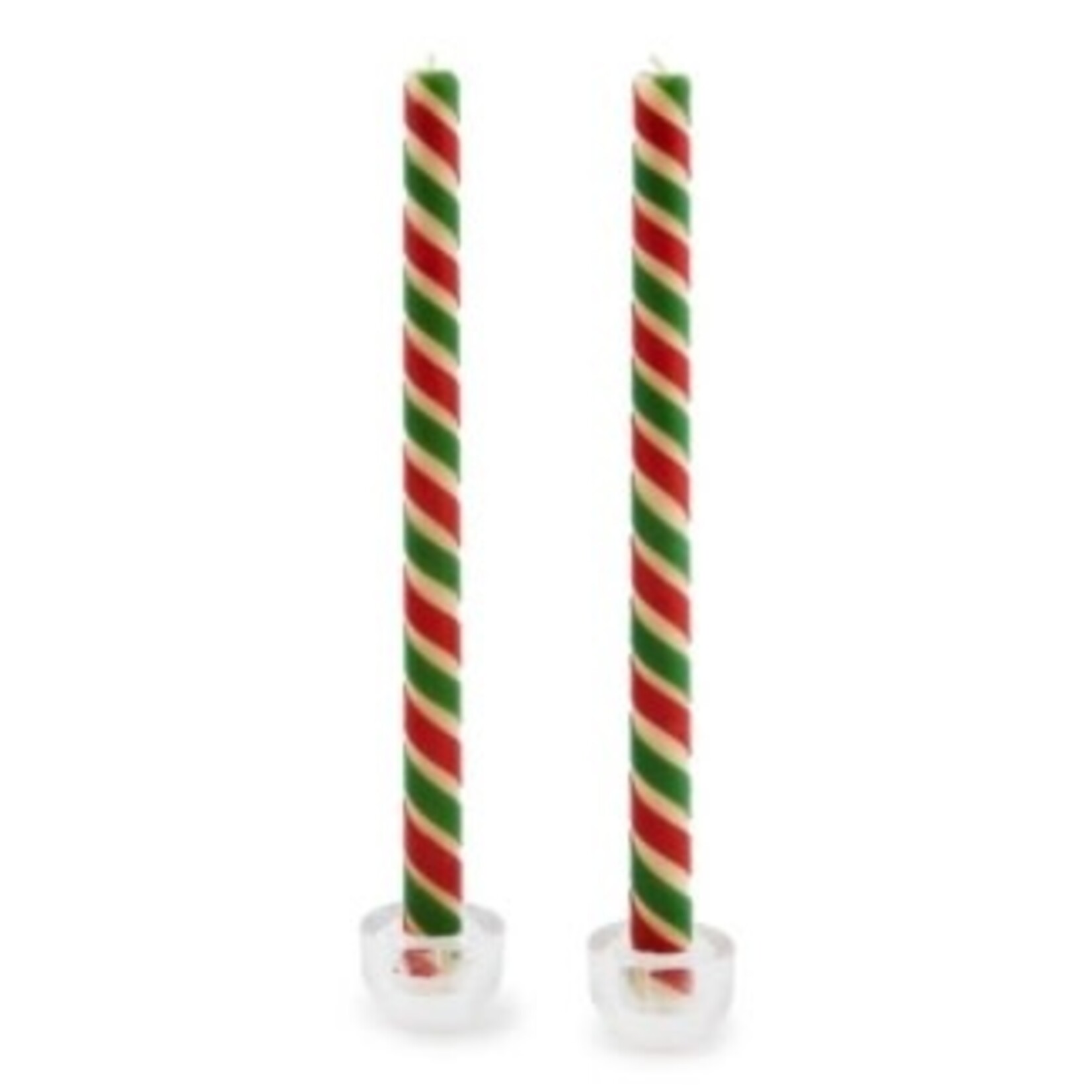 MacKenzie-Childs ribbon red & green dinner candles, set of 2
