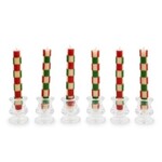 MacKenzie-Childs check red & green mini dinner candles, set of 6